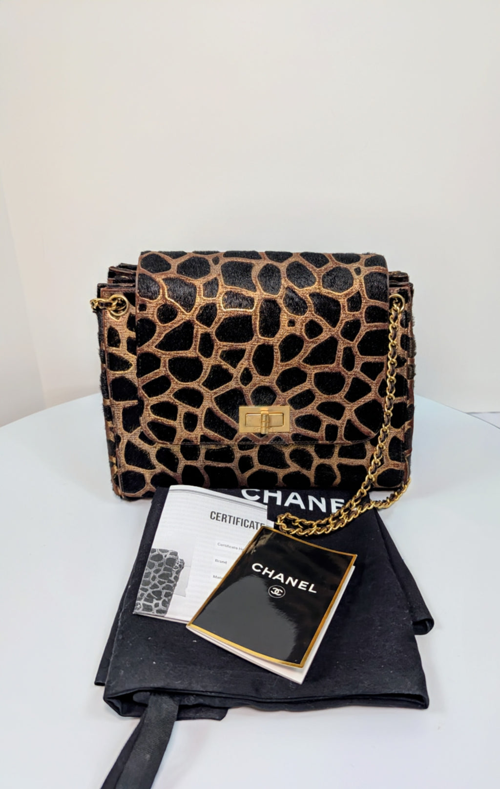 Chanel Vintage Brown Cream Giraffe Print Pony Hair Tote Bag