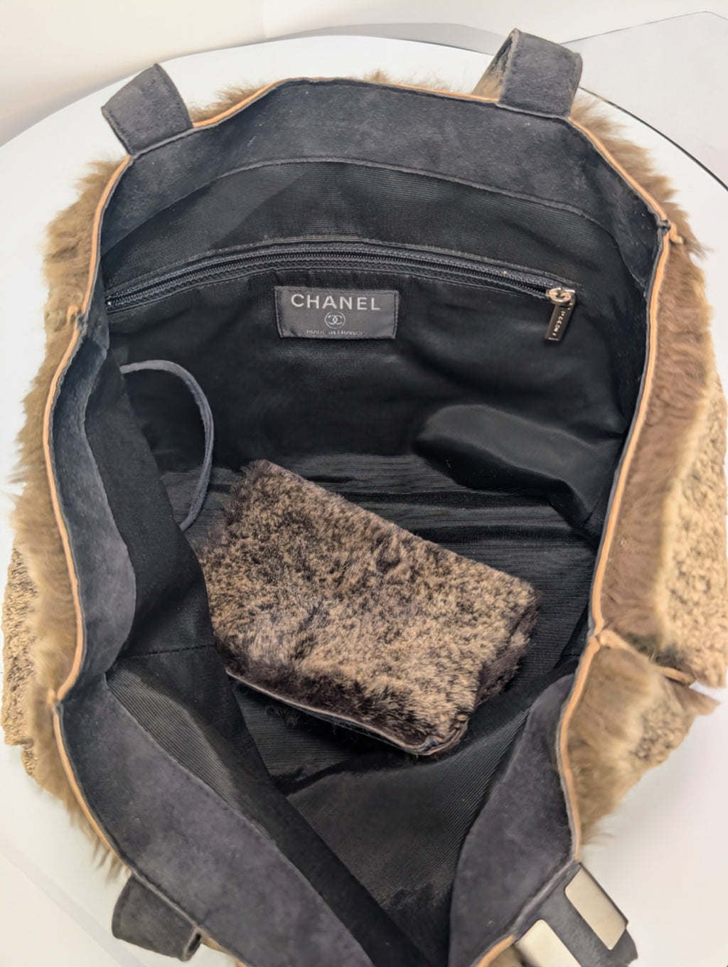 Chanel Vintage Classic Brown Lapin Rabbit Fur Bag with Pouch