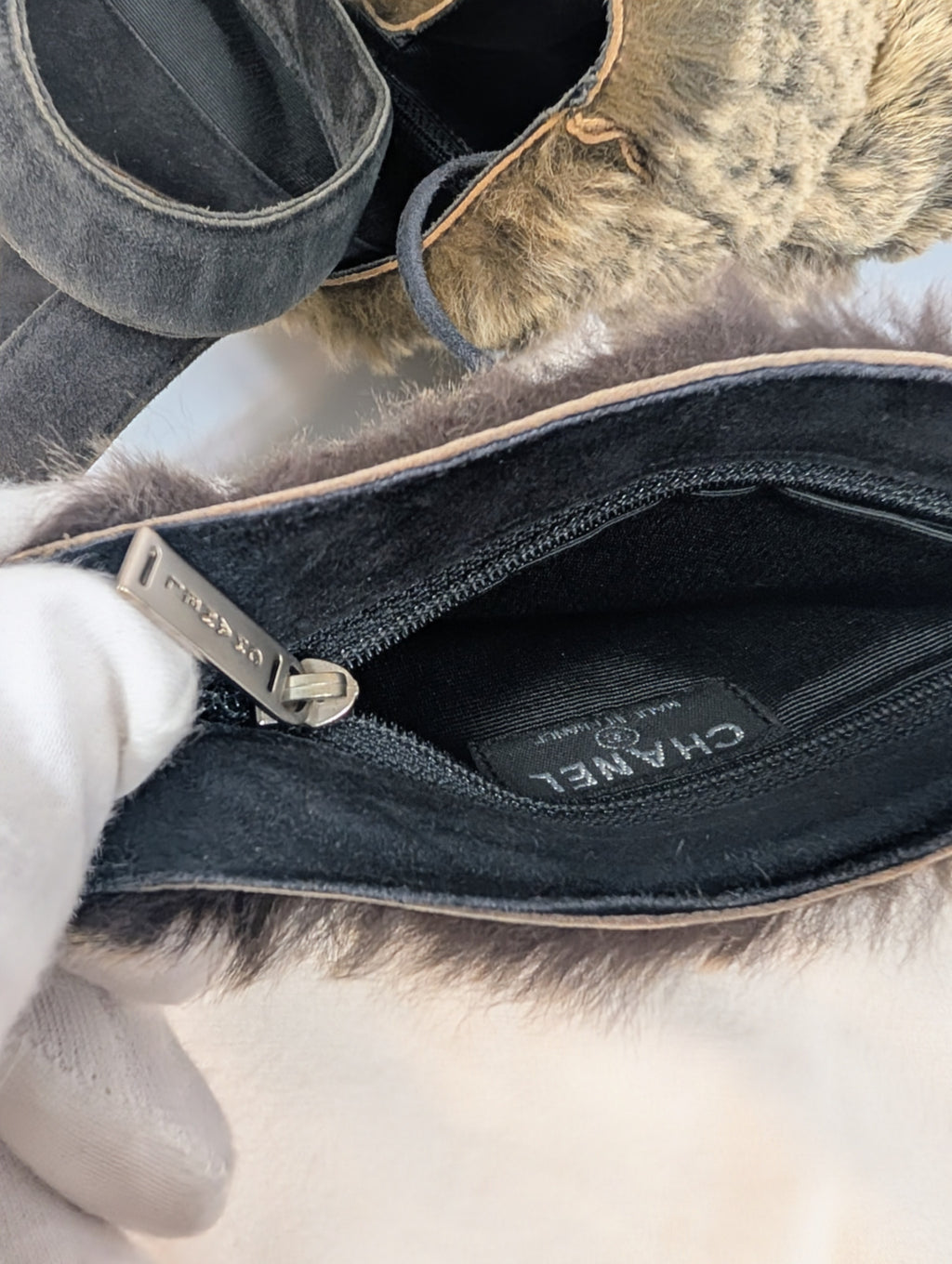 Chanel Vintage Classic Brown Lapin Rabbit Fur Bag with Pouch