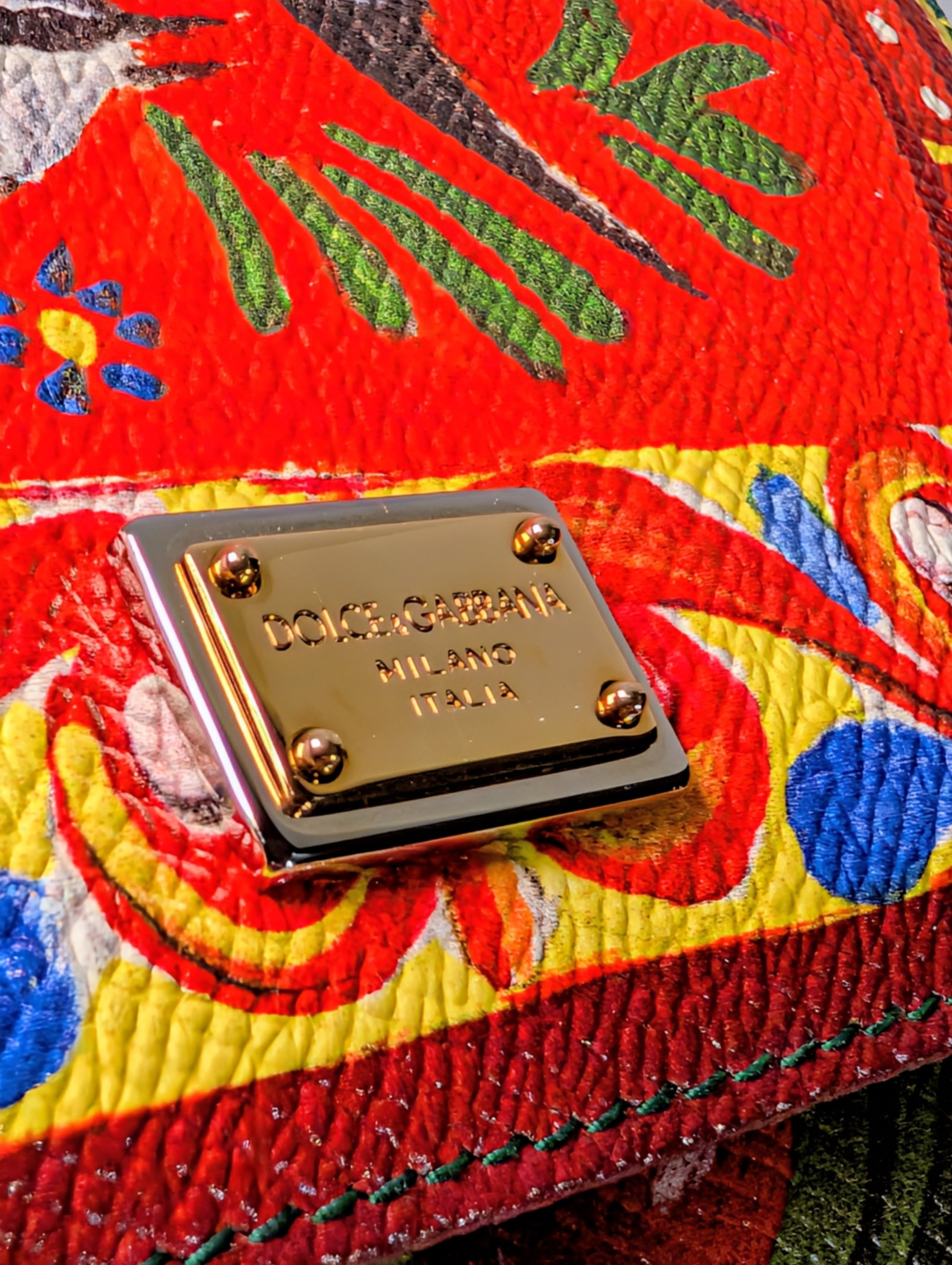 Dolce & Gabbana Red Bird Motif Dauphine Leather Wallet on Chain