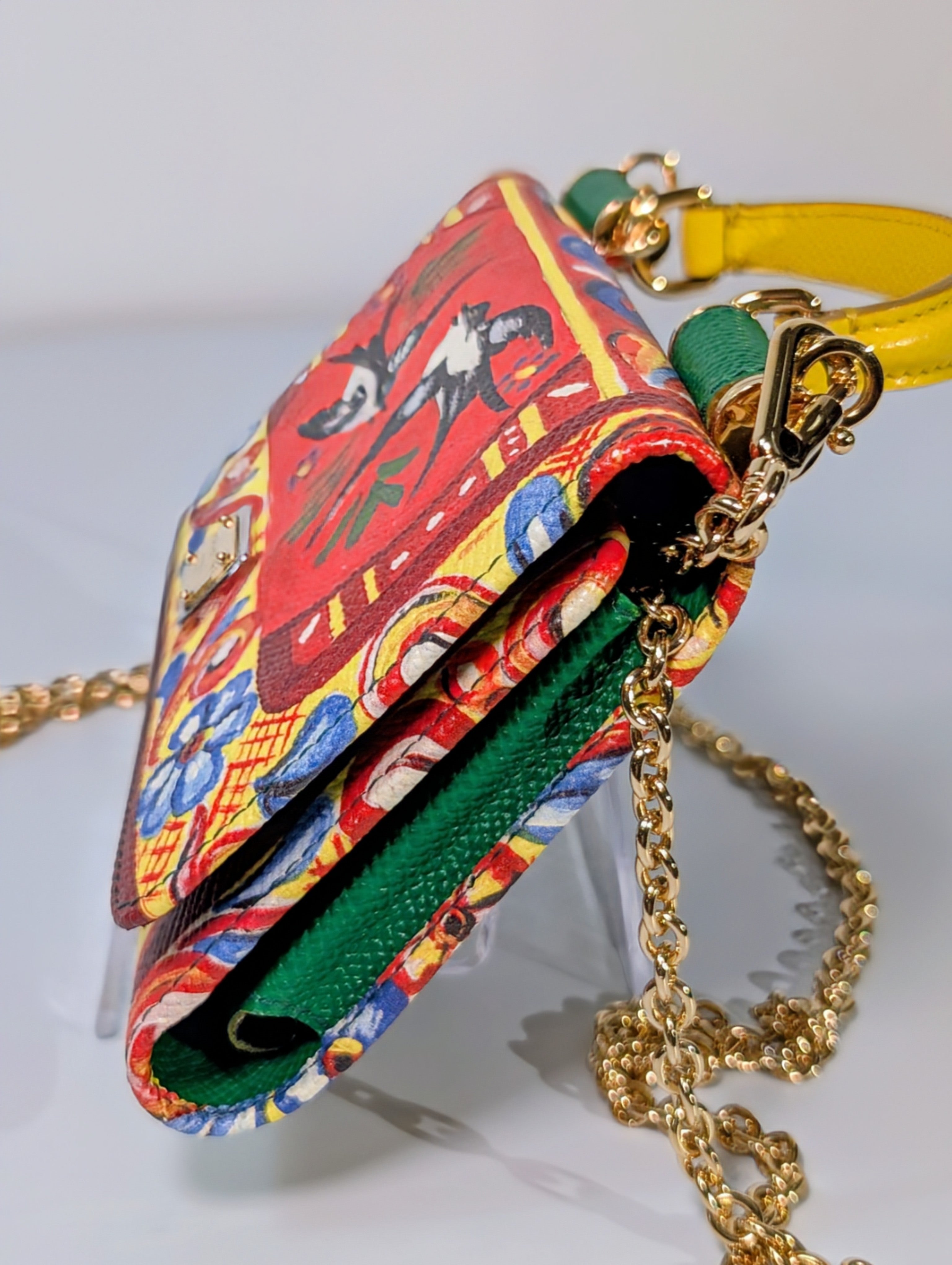 Dolce & Gabbana Red Bird Motif Dauphine Leather Wallet on Chain