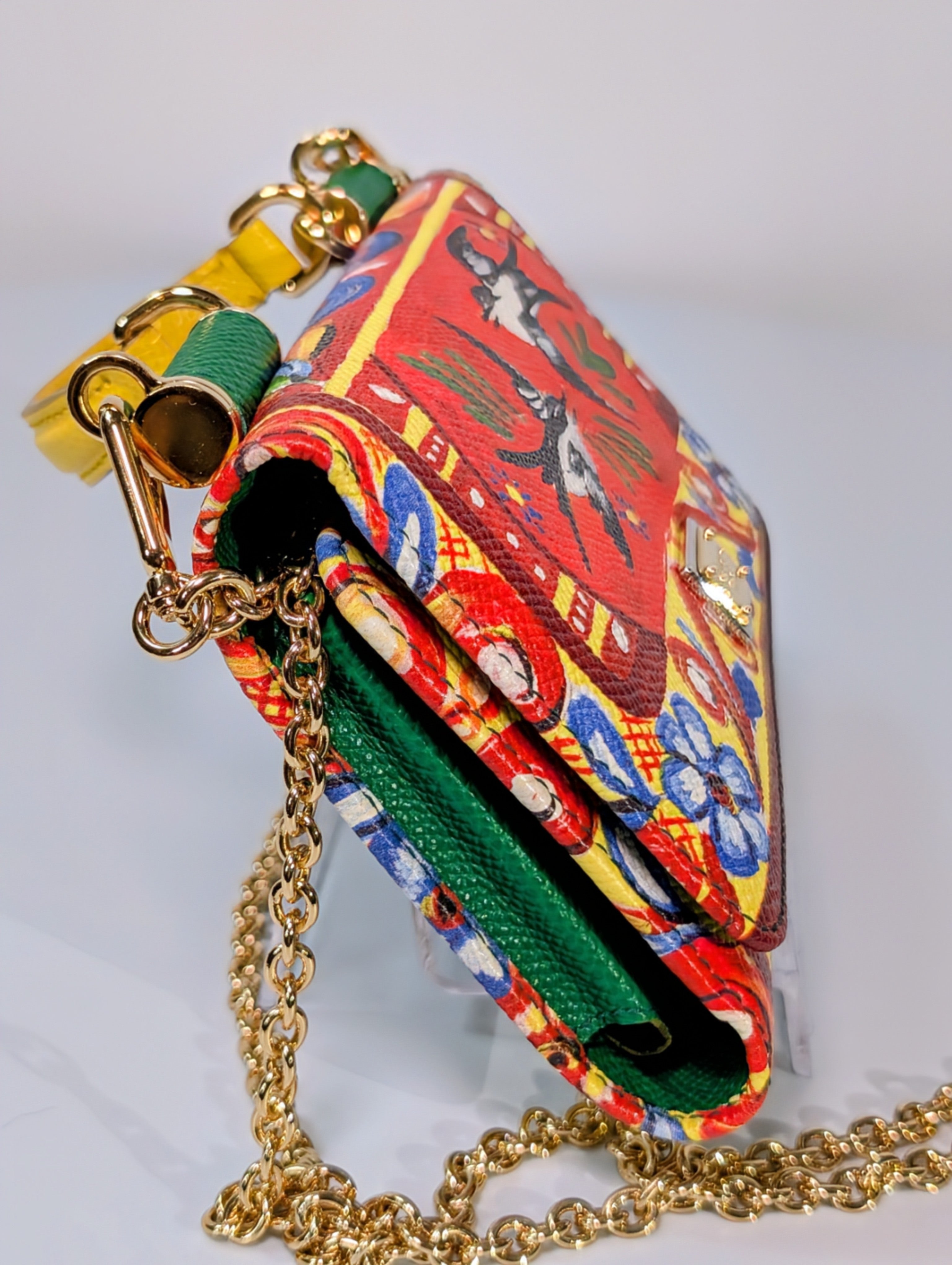 Dolce & Gabbana Red Bird Motif Dauphine Leather Wallet on Chain