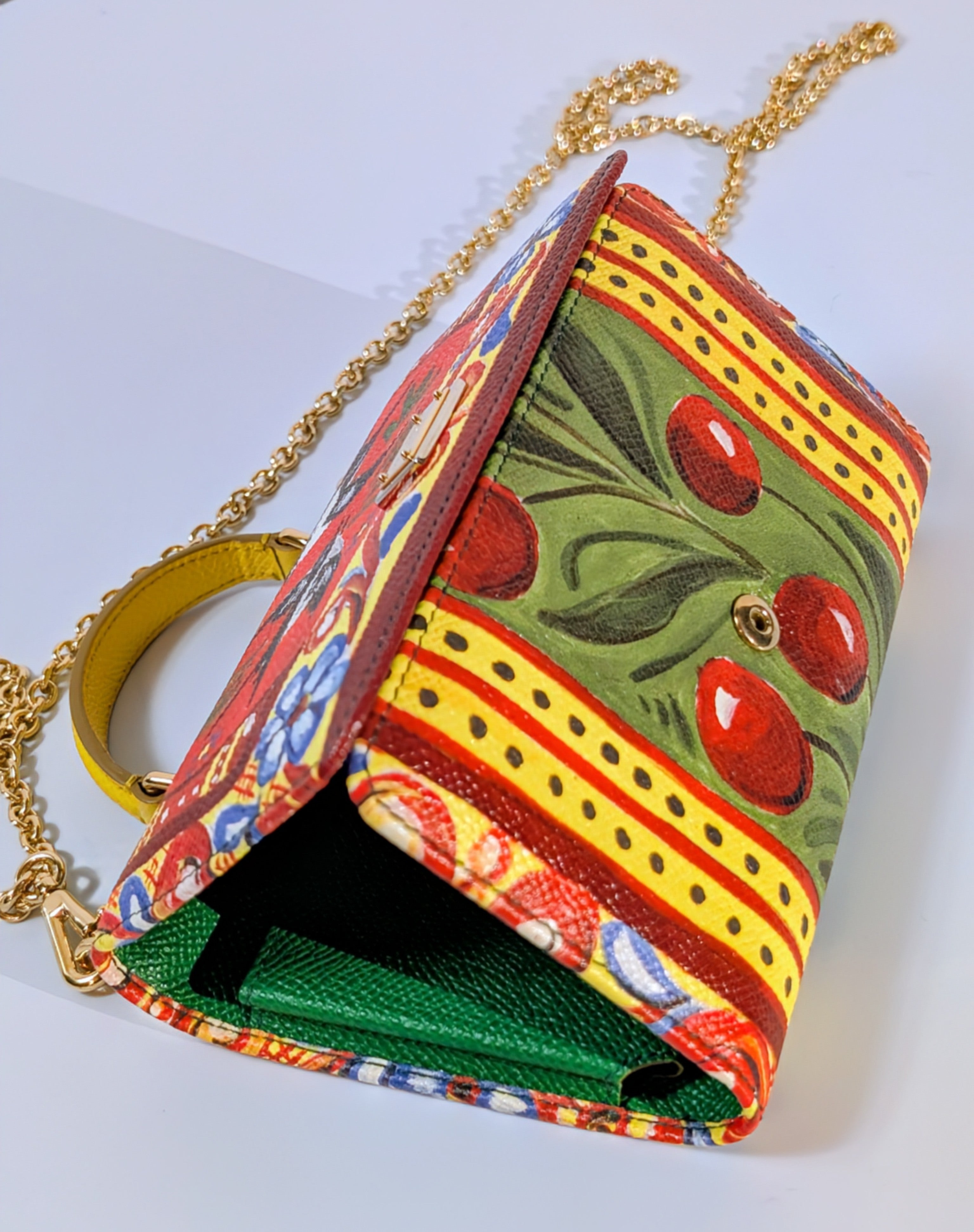 Dolce & Gabbana Red Bird Motif Dauphine Leather Wallet on Chain