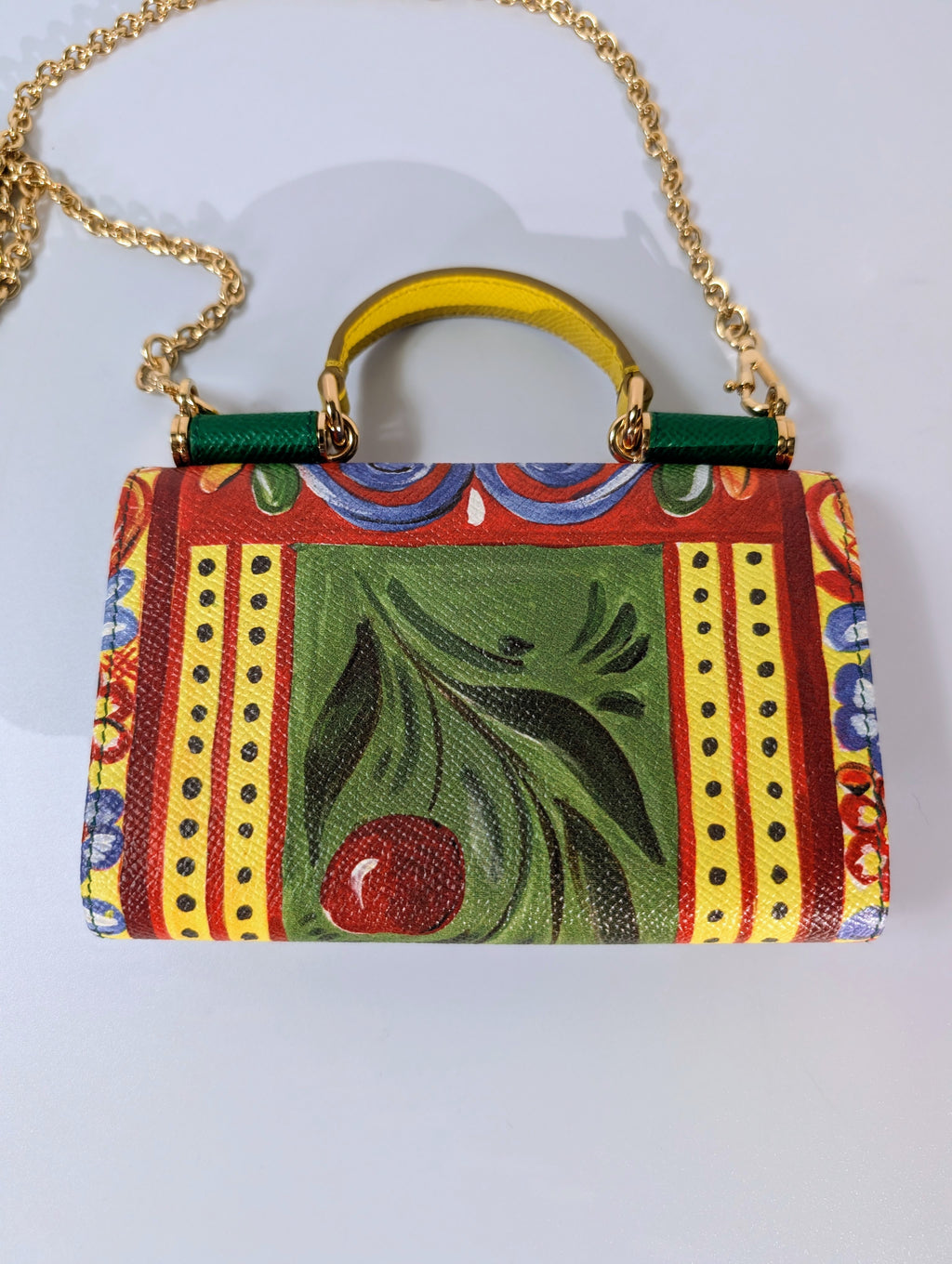 Dolce & Gabbana Red Bird Motif Dauphine Leather Wallet on Chain