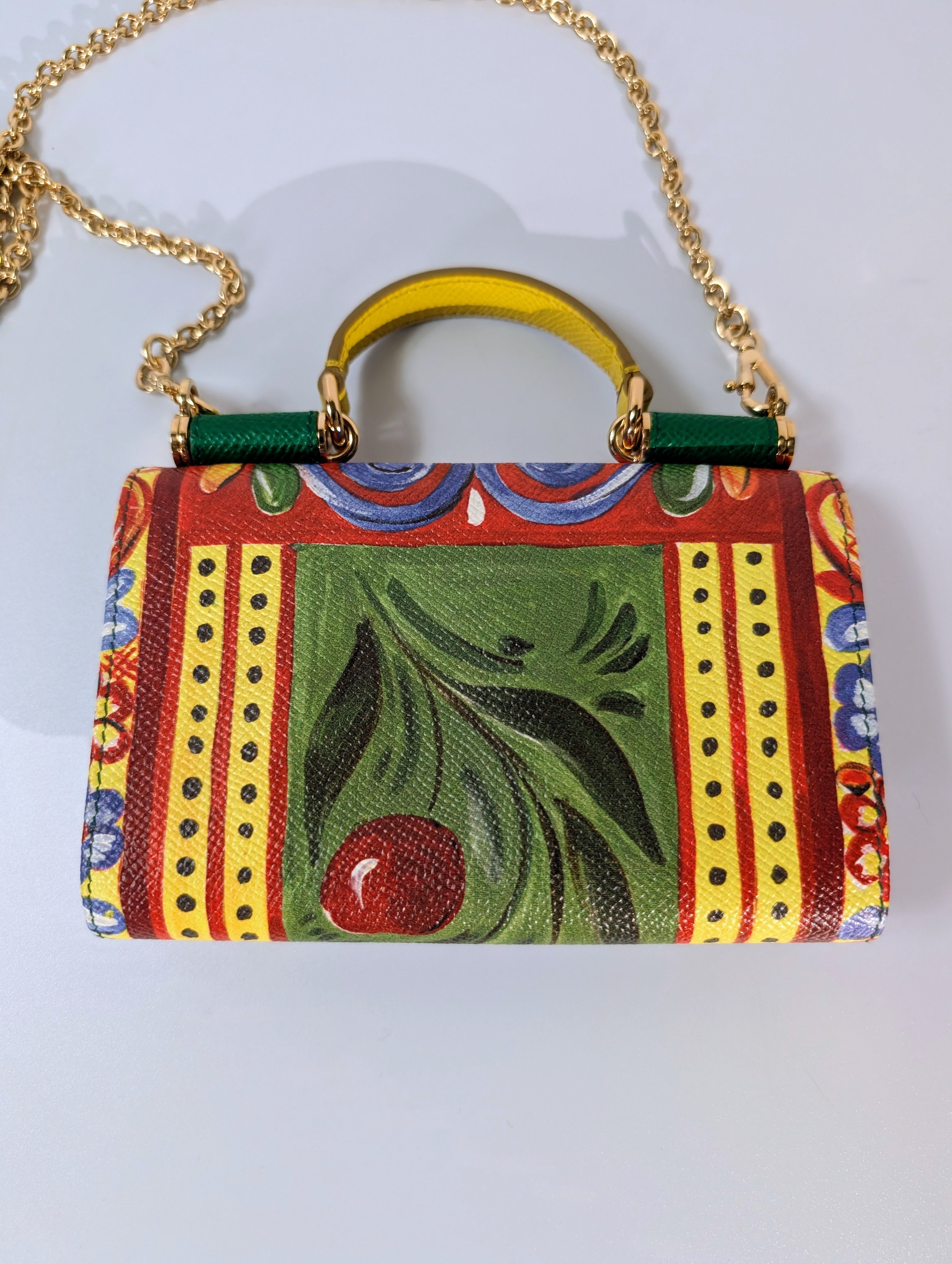 Dolce & Gabbana Red Bird Motif Dauphine Leather Wallet on Chain