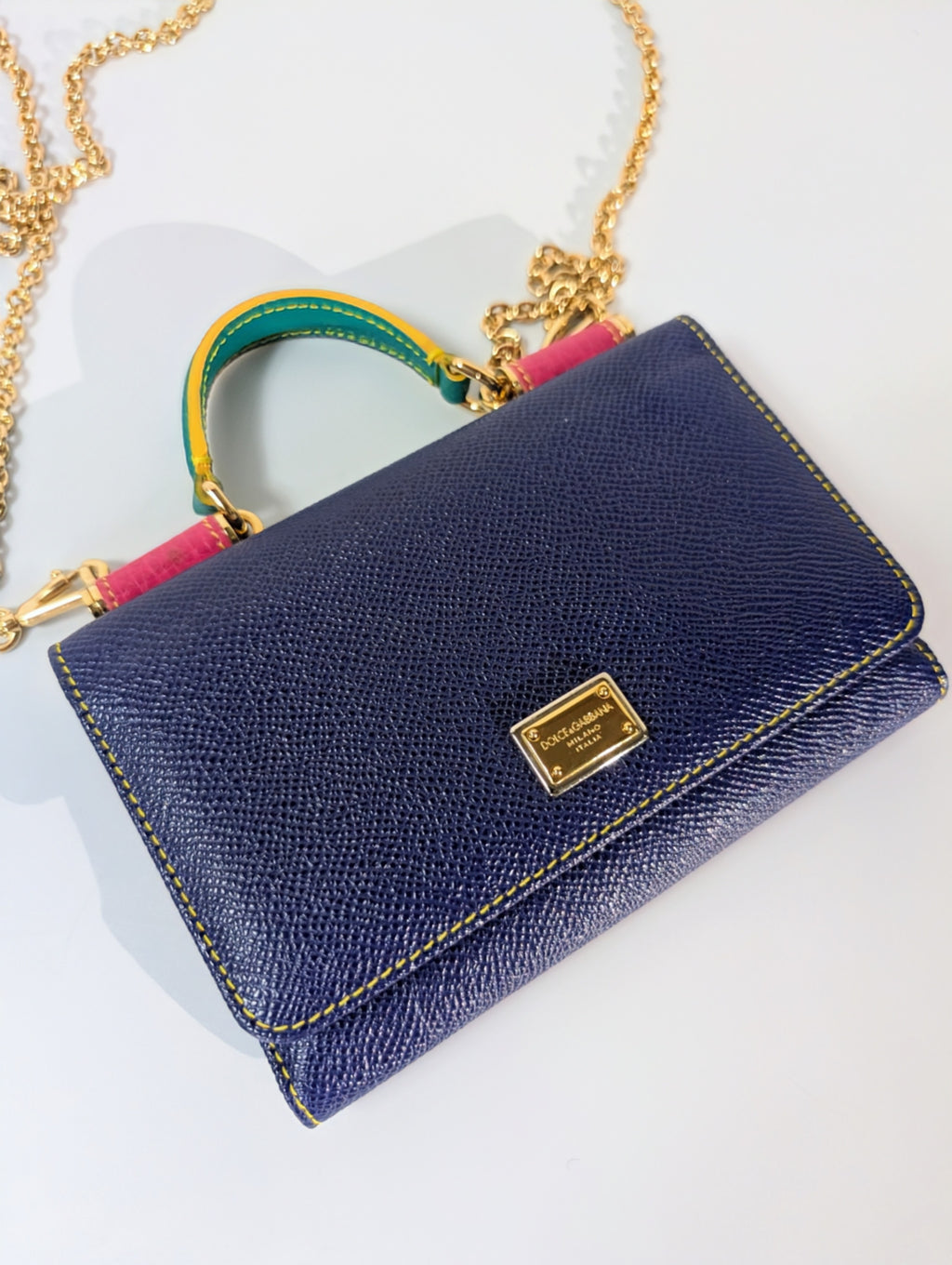 Dolce & Gabbana Blue and Pink Dauphine Leather Wallet on Chain