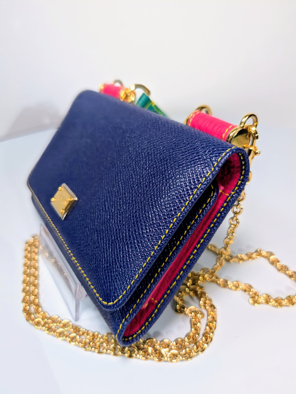 Dolce & Gabbana Blue and Pink Dauphine Leather Wallet on Chain