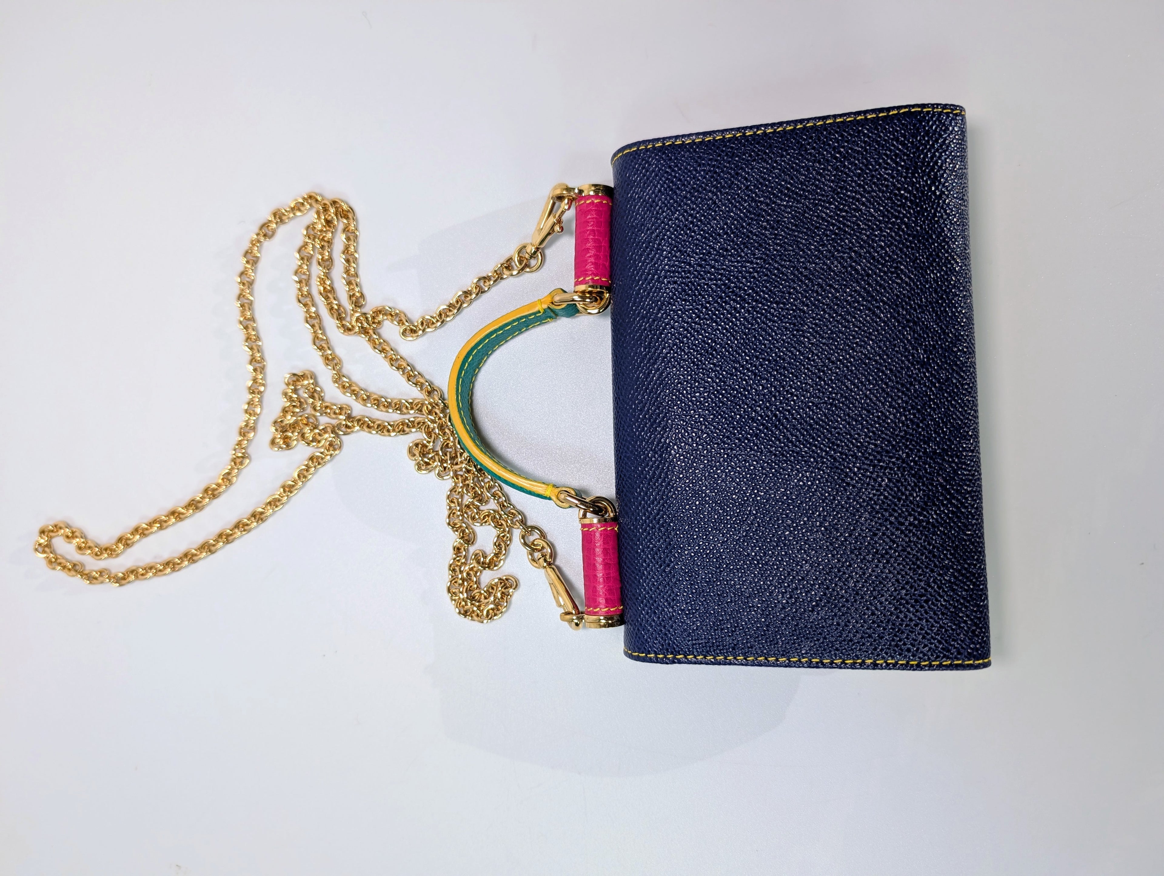 Dolce & Gabbana Blue Dauphine Leather Wallet on Chain, Pink Interior