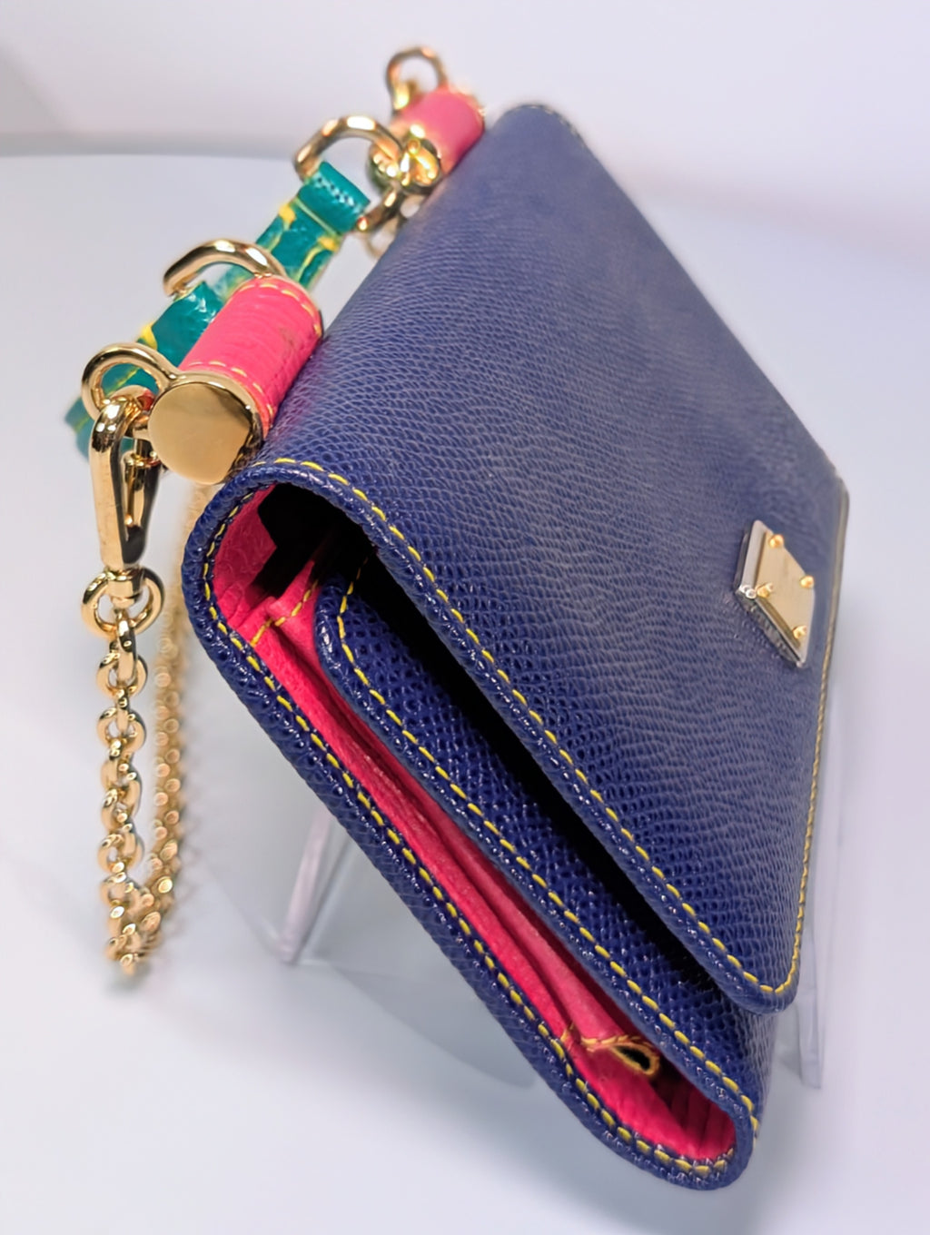 Dolce & Gabbana Blue and Pink Dauphine Leather Wallet on Chain