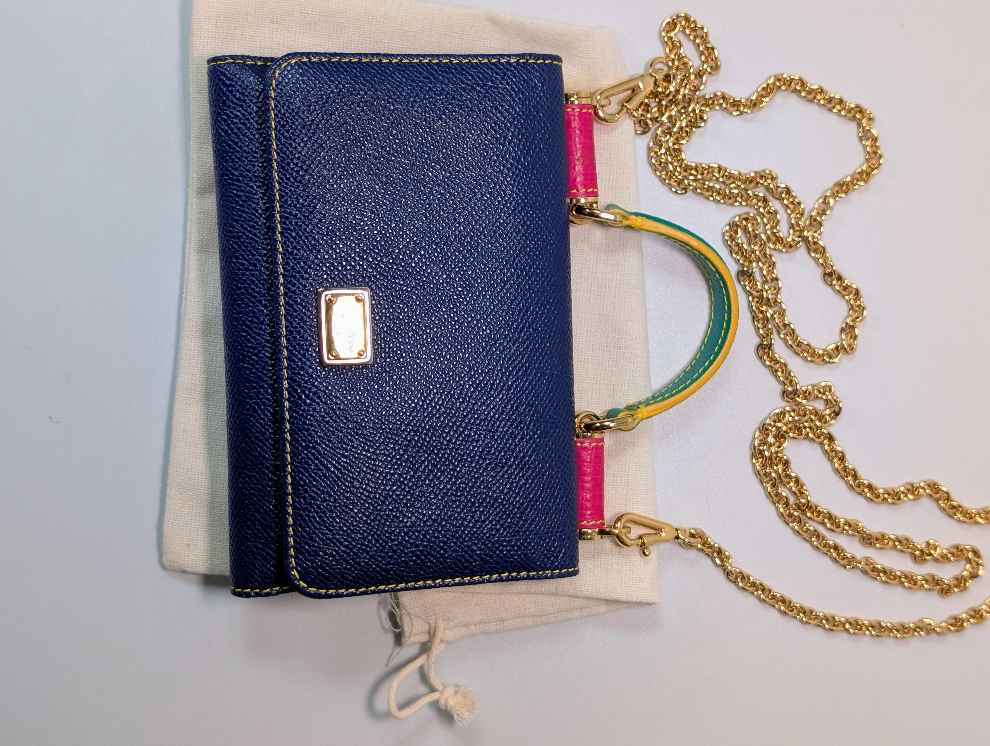 Dolce & Gabbana Blue and Pink Dauphine Leather Wallet on Chain