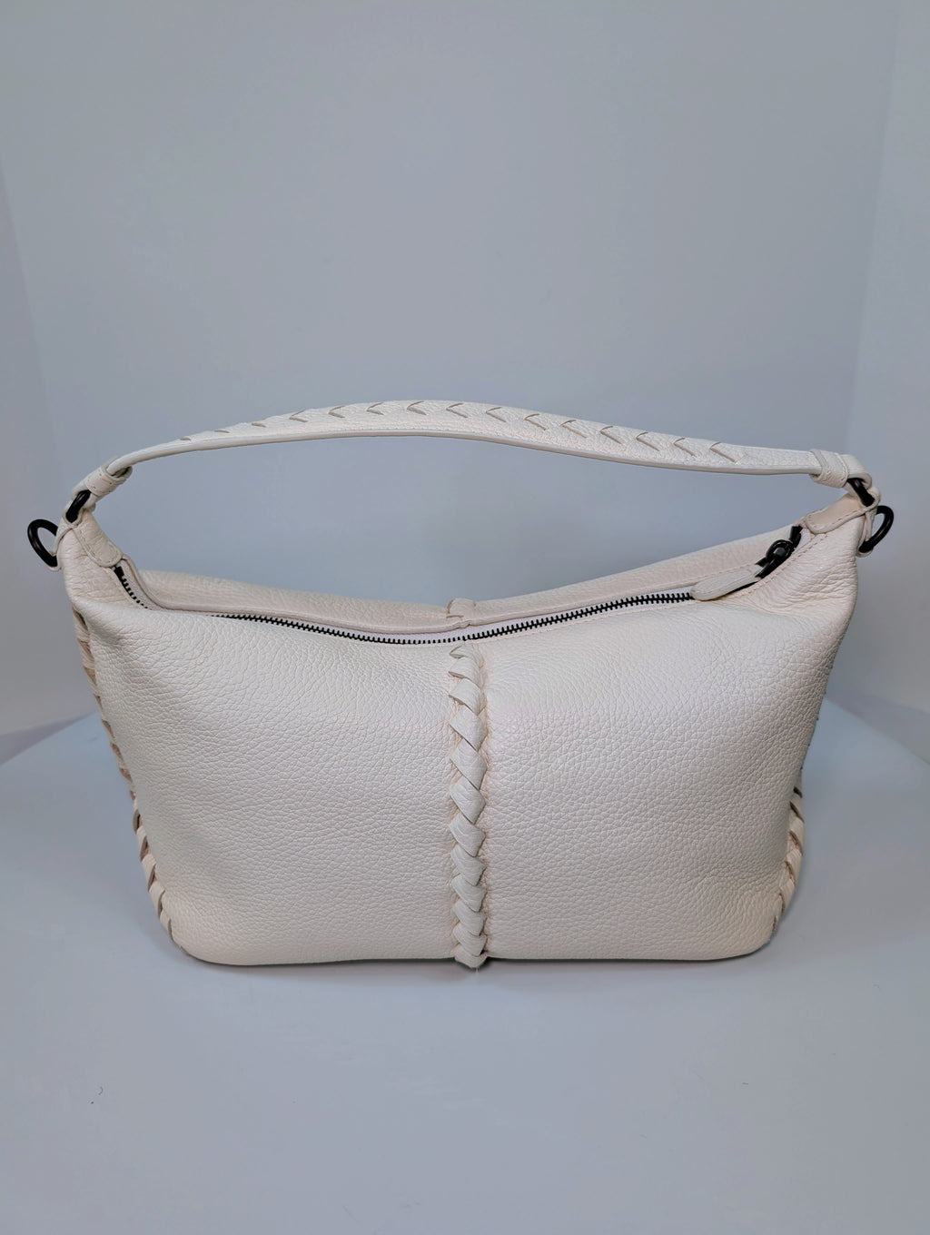 Bottega Veneta Chalk White Grained Deerskin Cervo Baseball Hobo Shoulder Bag