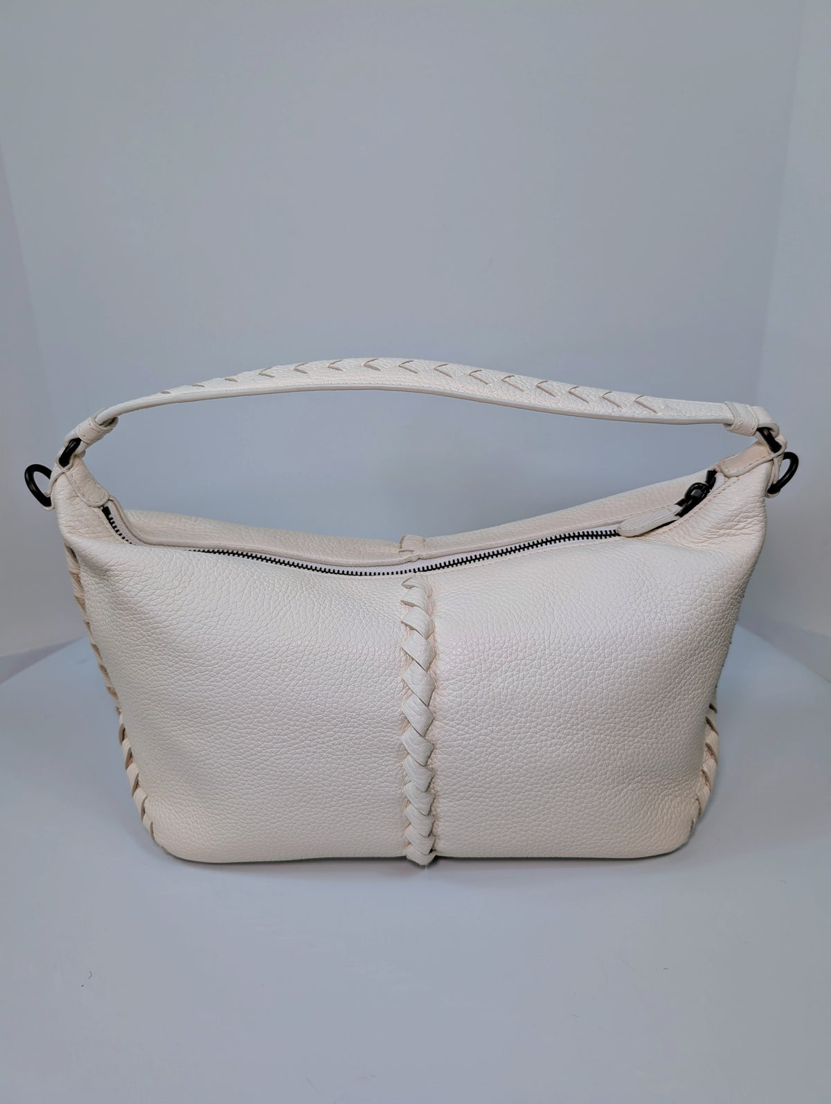 Bottega Veneta Chalk White Grained Deerskin Cervo Baseball Hobo Shoulder Bag