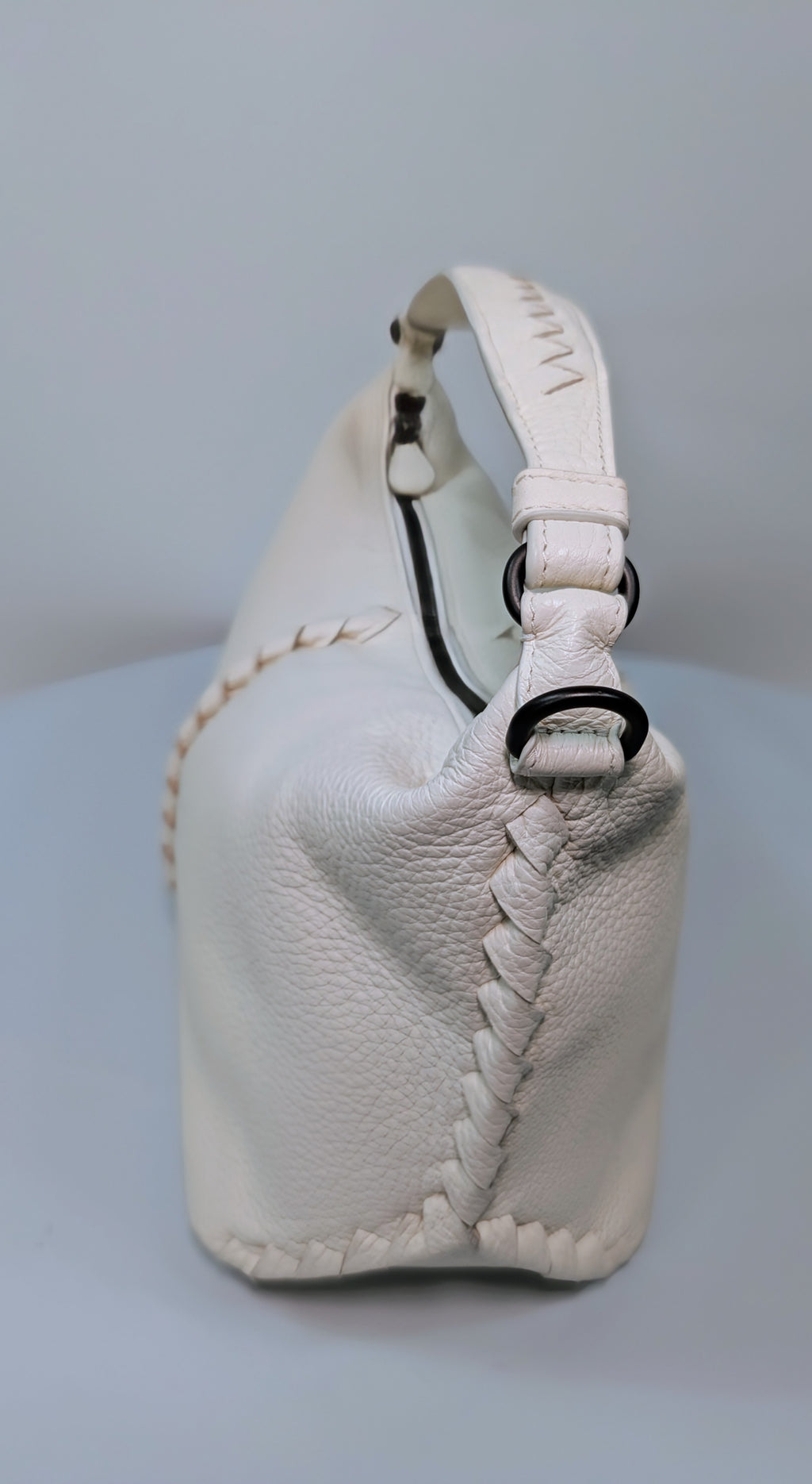 Bottega Veneta Chalk White Grained Deerskin Cervo Baseball Hobo Shoulder Bag