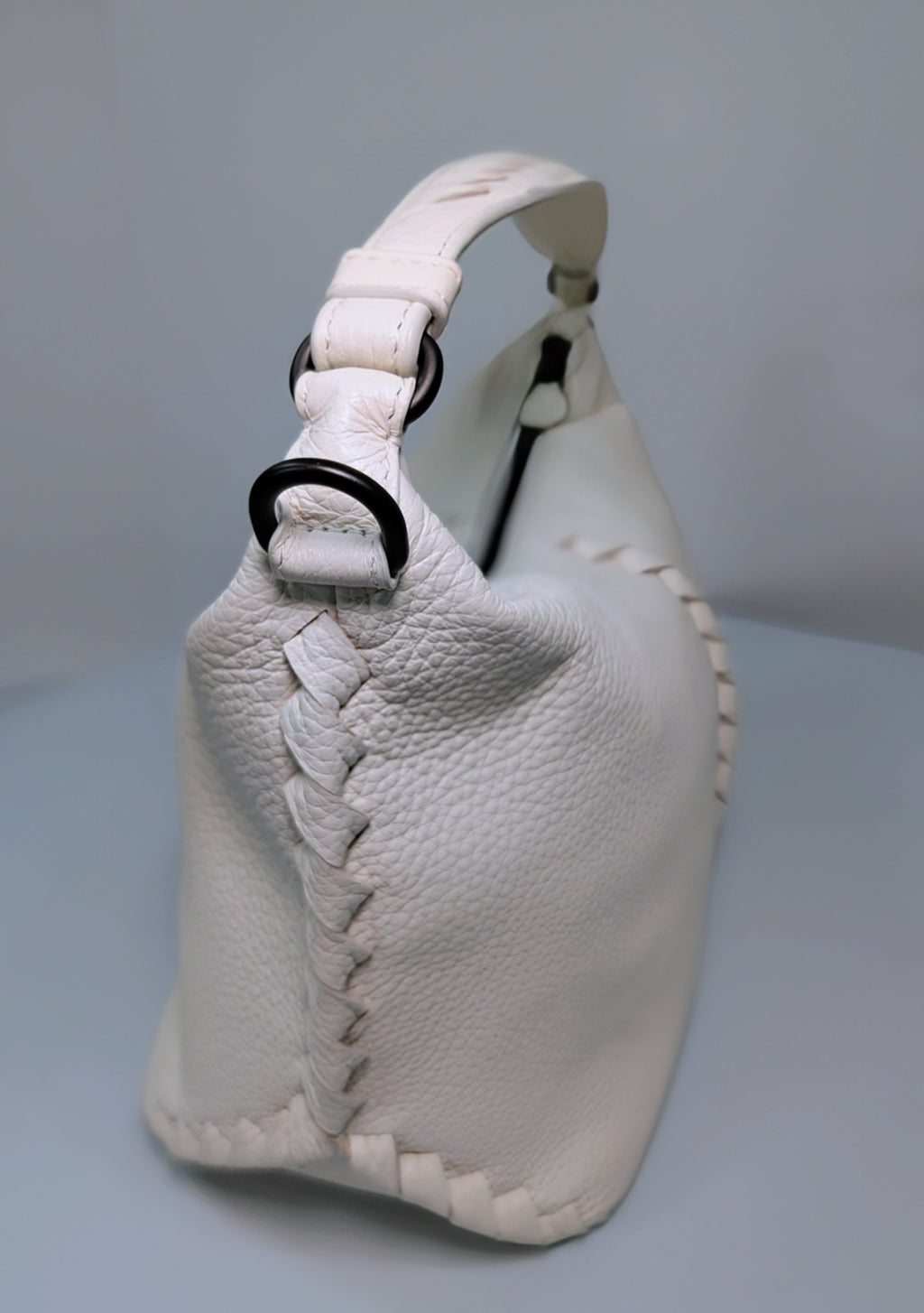 Bottega Veneta Chalk White Grained Deerskin Cervo Baseball Hobo Shoulder Bag