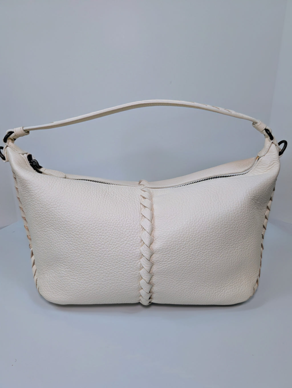 Bottega Veneta Chalk White Grained Deerskin Cervo Baseball Hobo Shoulder Bag