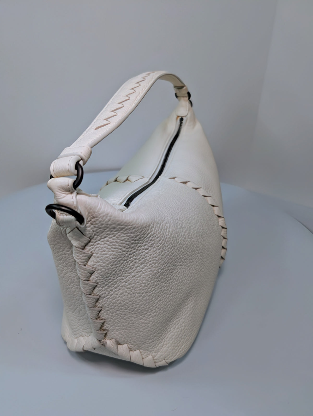Bottega Veneta Chalk White Grained Deerskin Cervo Baseball Hobo Shoulder Bag