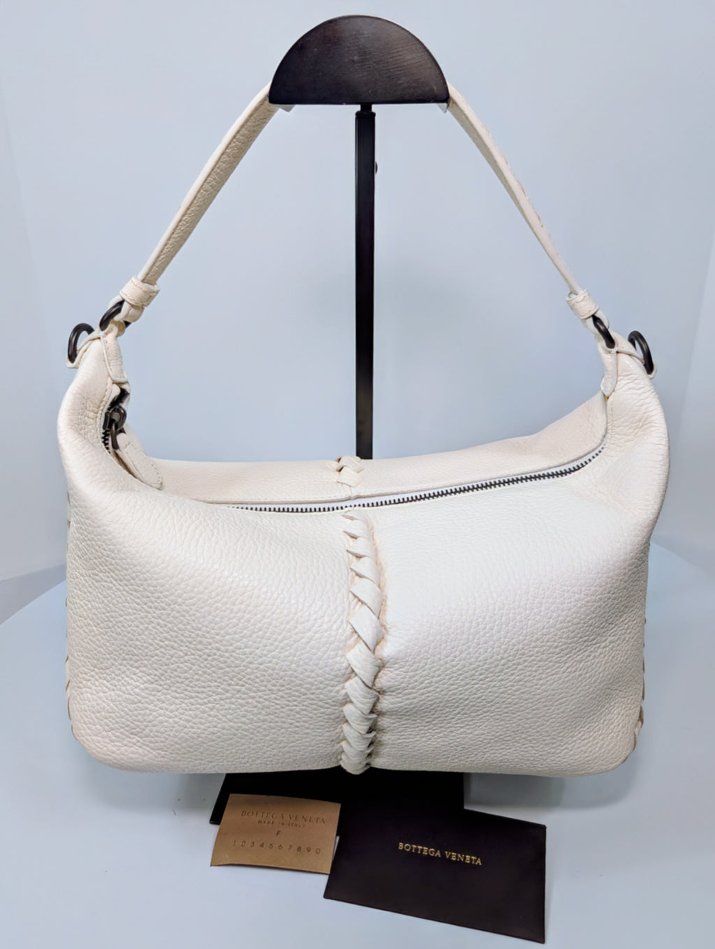 Bottega Veneta Chalk White Grained Deerskin Cervo Baseball Hobo Shoulder Bag