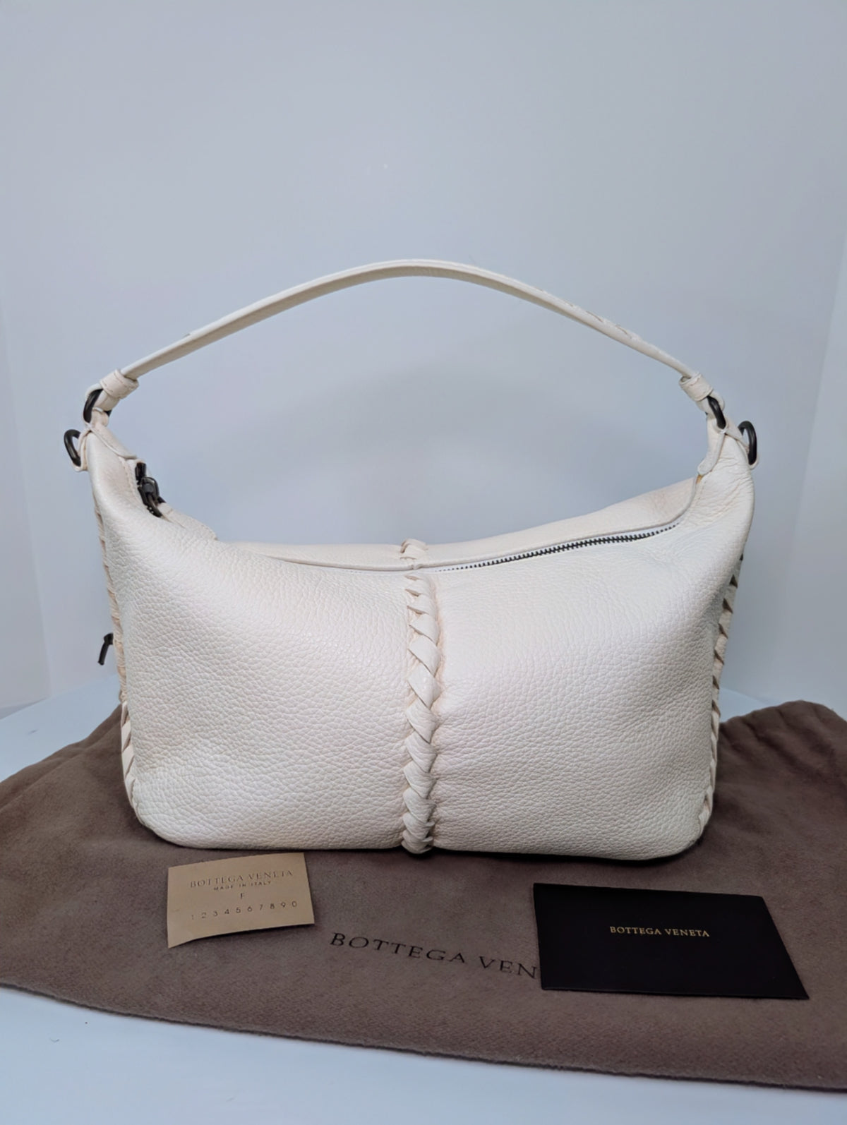 Bottega Veneta Chalk White Grained Deerskin Cervo Baseball Hobo Shoulder Bag