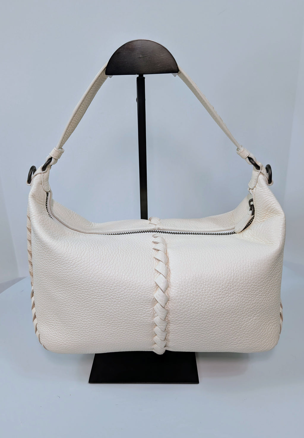 Bottega Veneta Chalk White Grained Deerskin Cervo Baseball Hobo Shoulder Bag