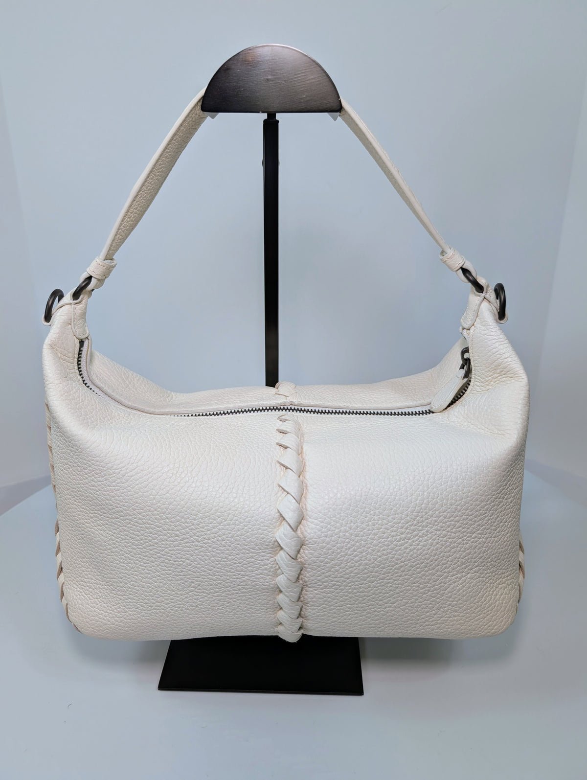 Bottega Veneta Chalk White Grained Deerskin Cervo Baseball Hobo Shoulder Bag