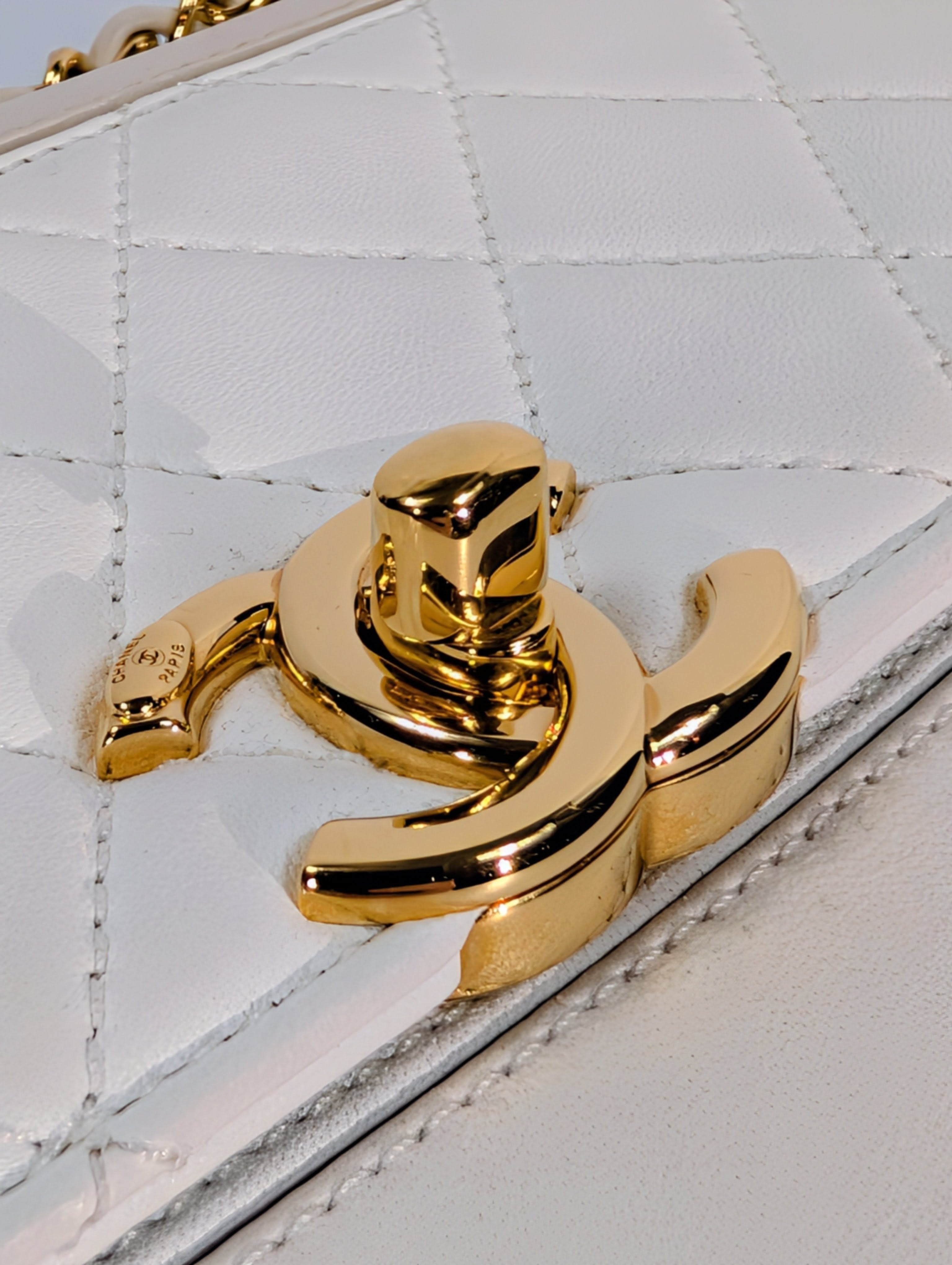 Chanel Beige and White Medium Flap Bag