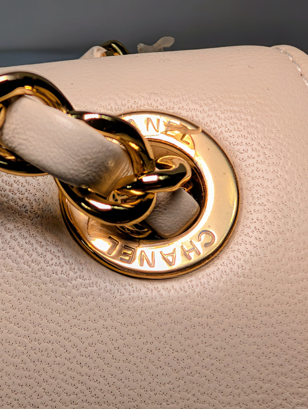 Chanel Beige and White Medium Flap Bag