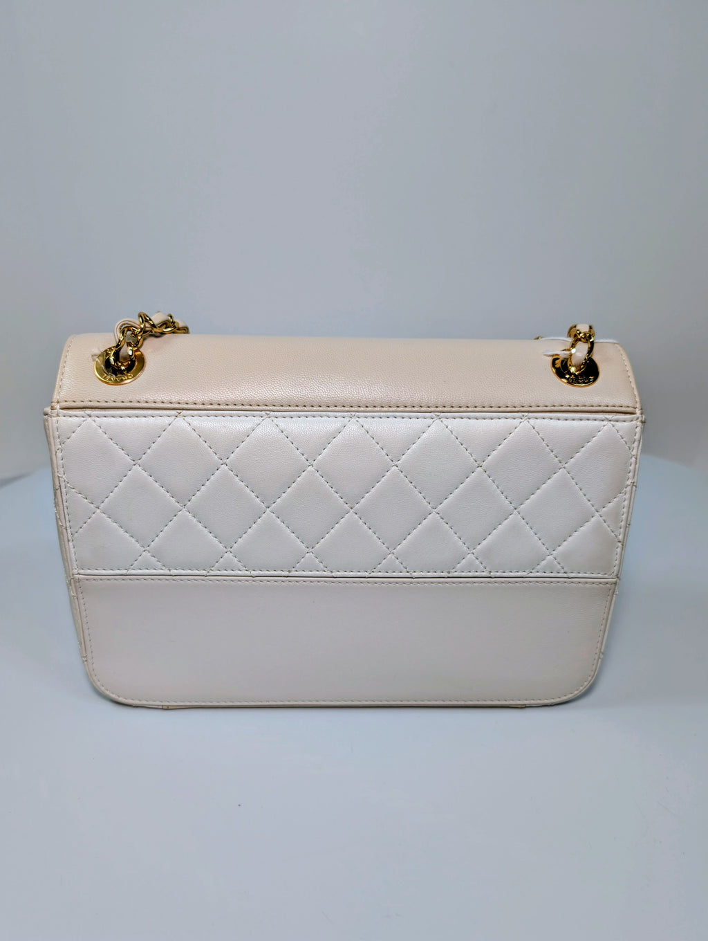 Chanel Beige and White Medium Flap Bag