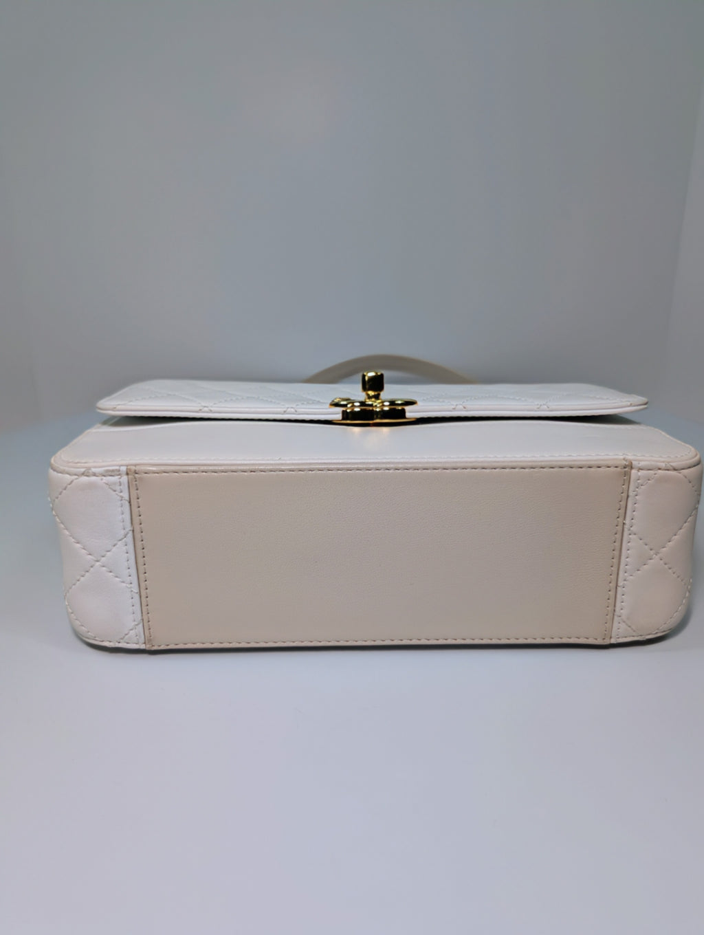 Chanel Beige and White Medium Flap Bag