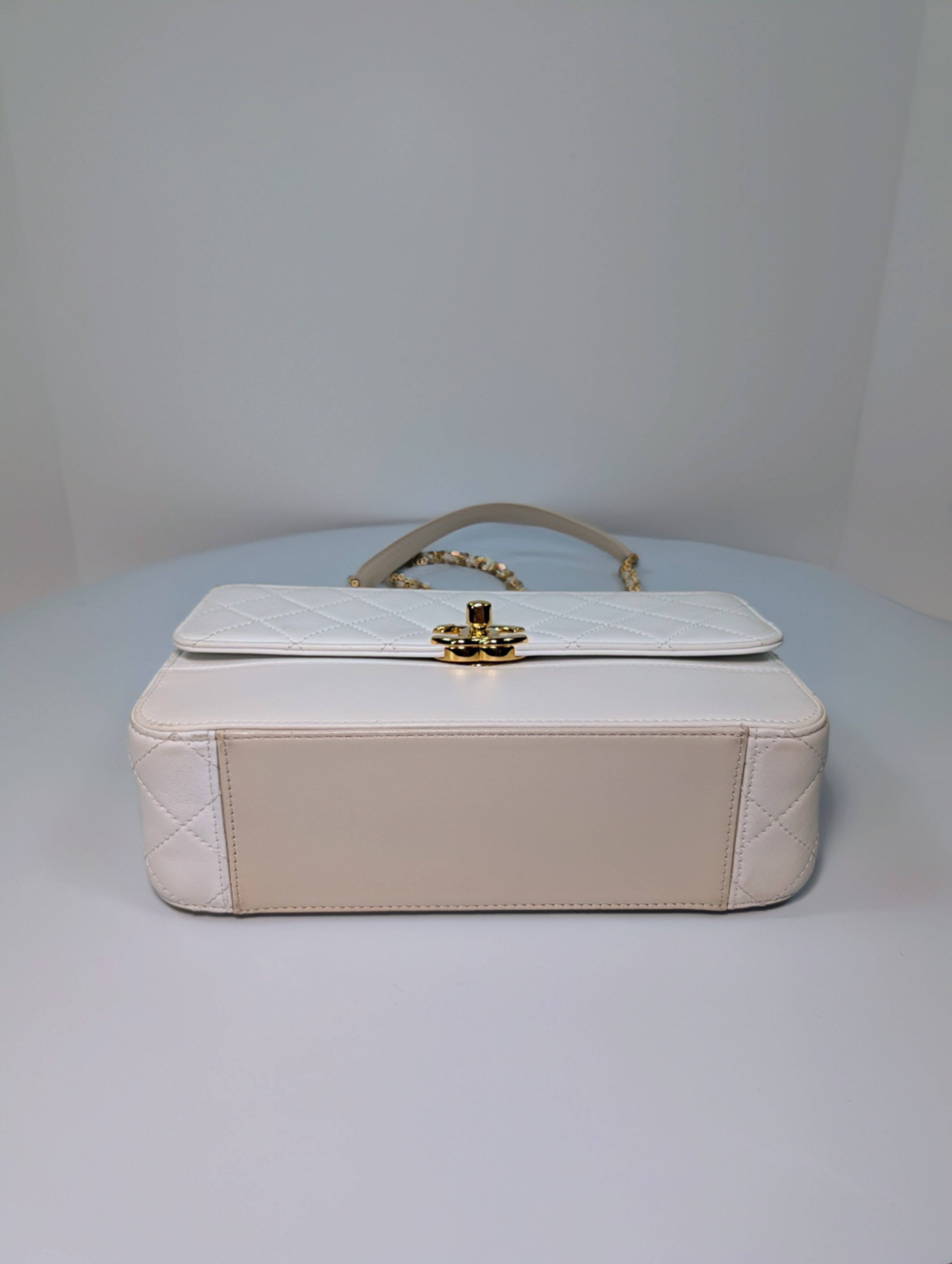 Chanel Beige and White Medium Flap Bag
