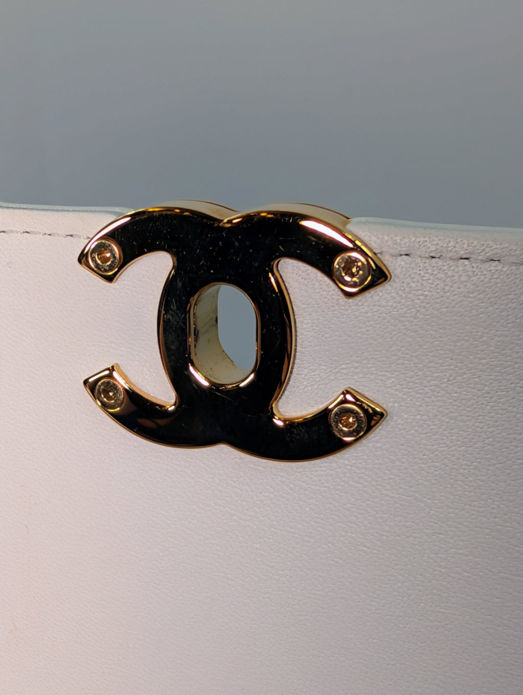 Chanel Beige and White Medium Flap Bag