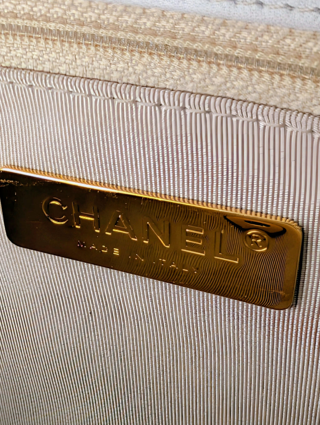 Chanel Beige and White Medium Flap Bag