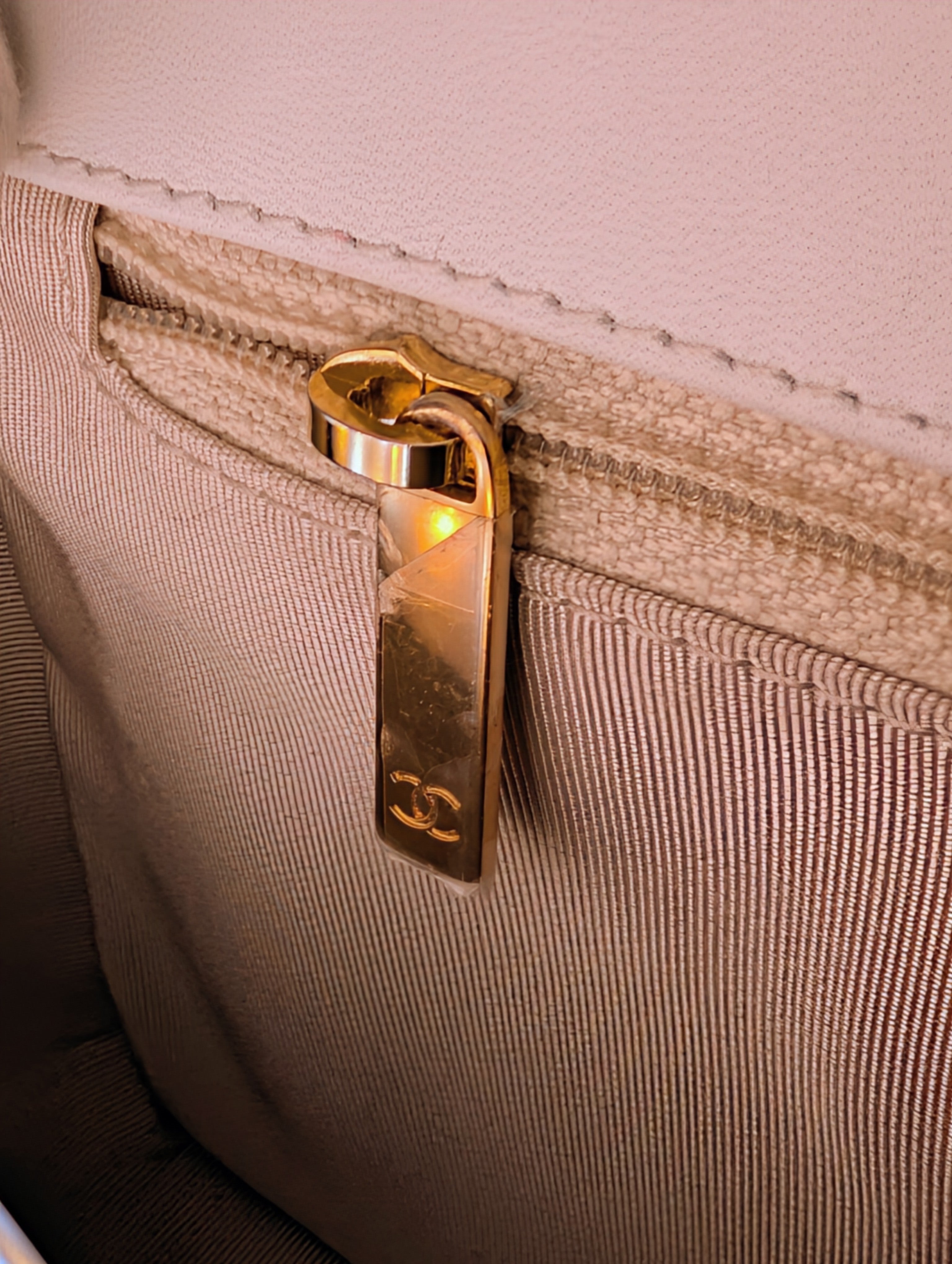 Chanel Beige and White Medium Flap Bag