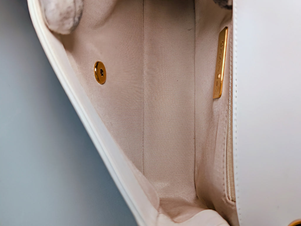 Chanel Beige and White Medium Flap Bag