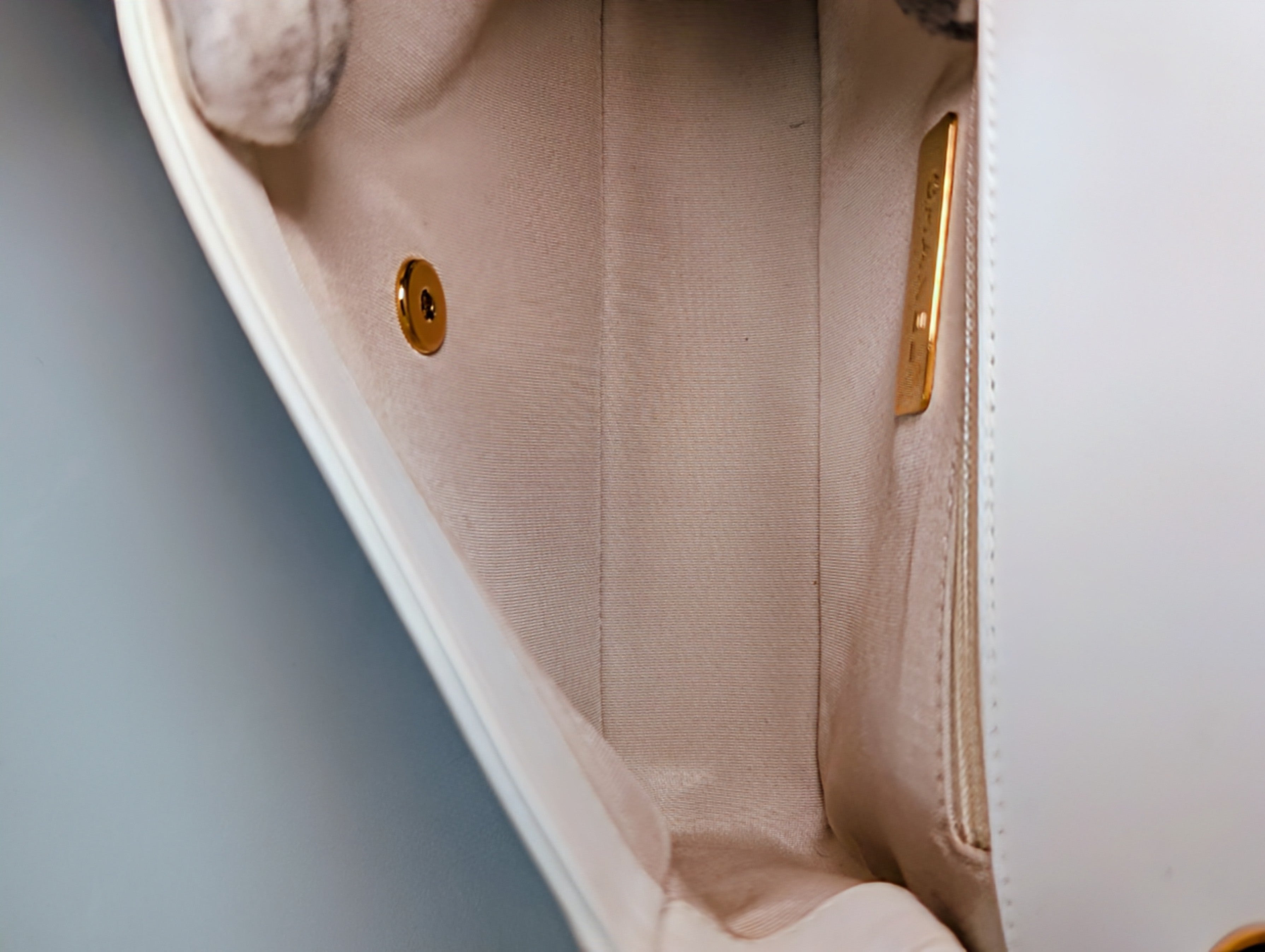 Chanel Beige and White Medium Flap Bag