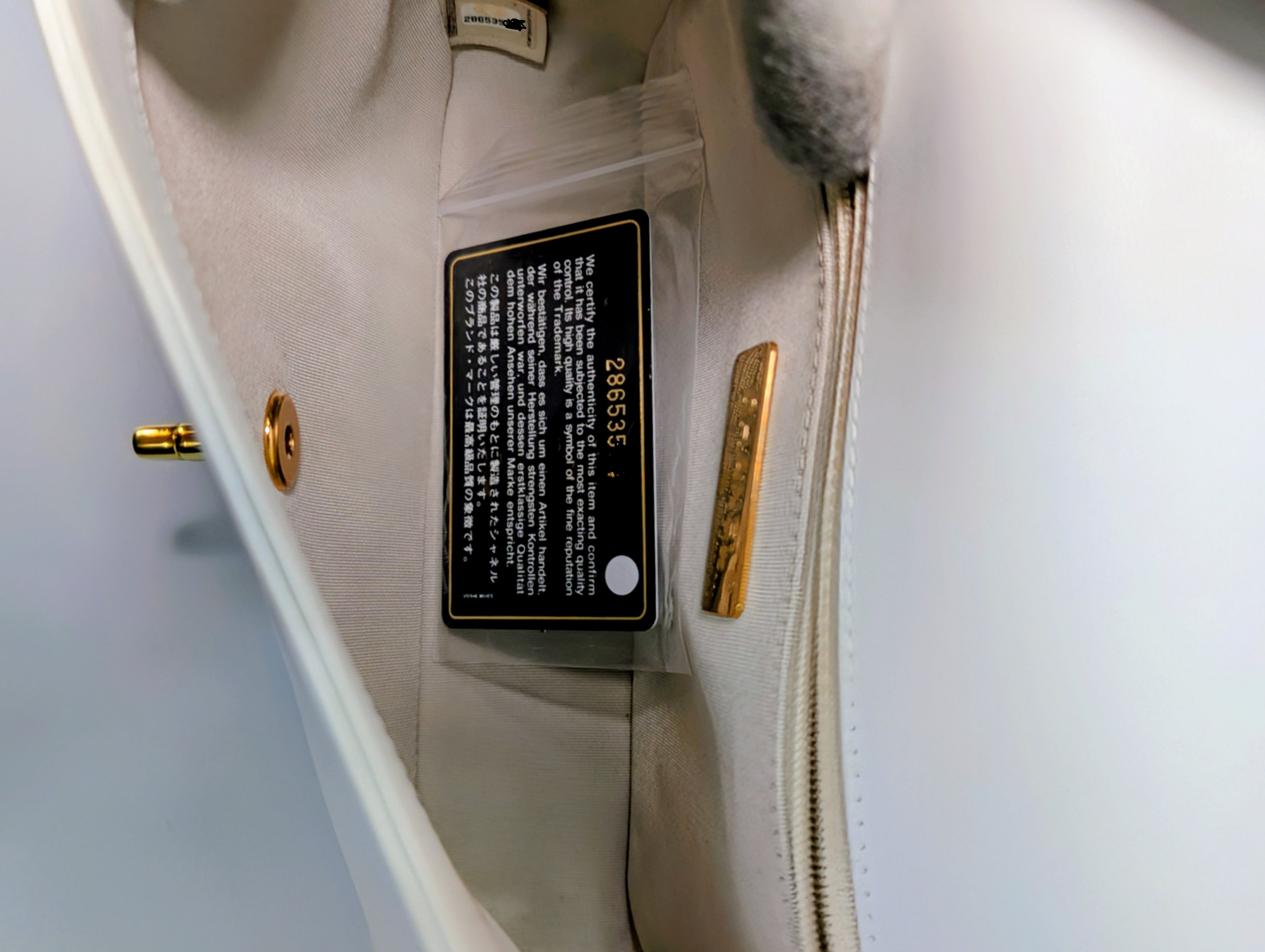 Chanel Beige and White Medium Flap Bag