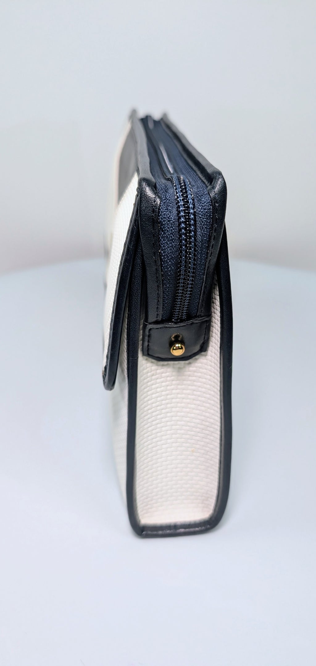 Yves Saint Laurent (YSL) Vintage White Canvas Envelope Clutch, Black Trim
