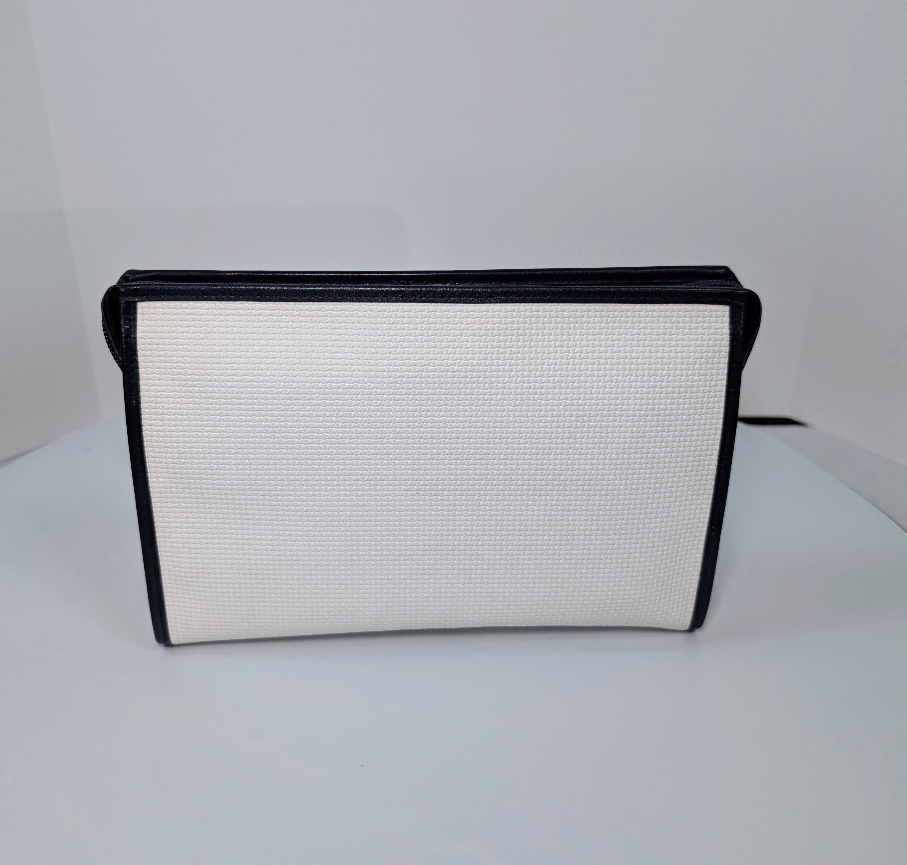 Yves Saint Laurent (YSL) Vintage White Canvas Envelope Clutch, Black Trim