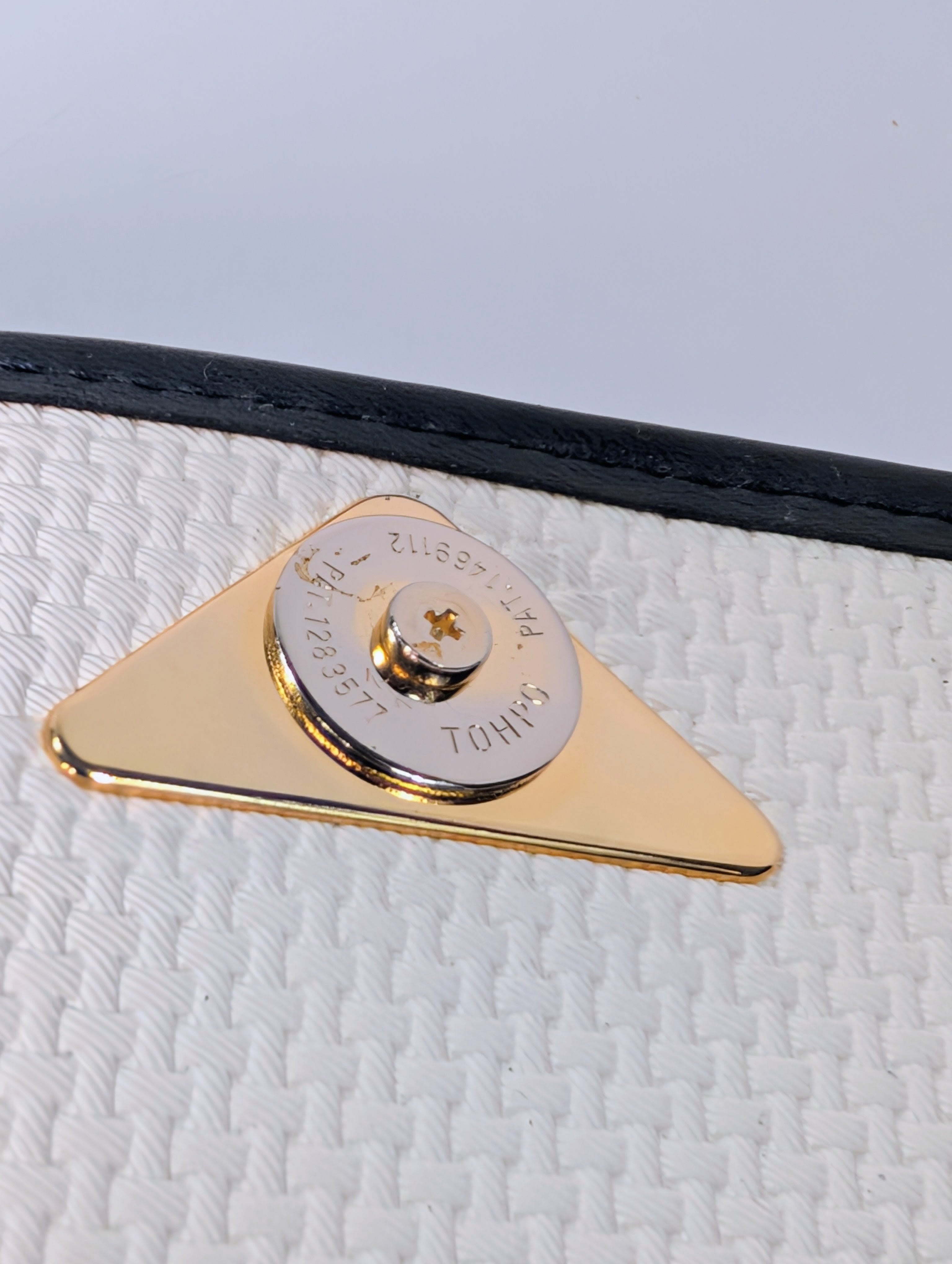 Yves Saint Laurent (YSL) Vintage White Canvas Envelope Clutch, Black Trim