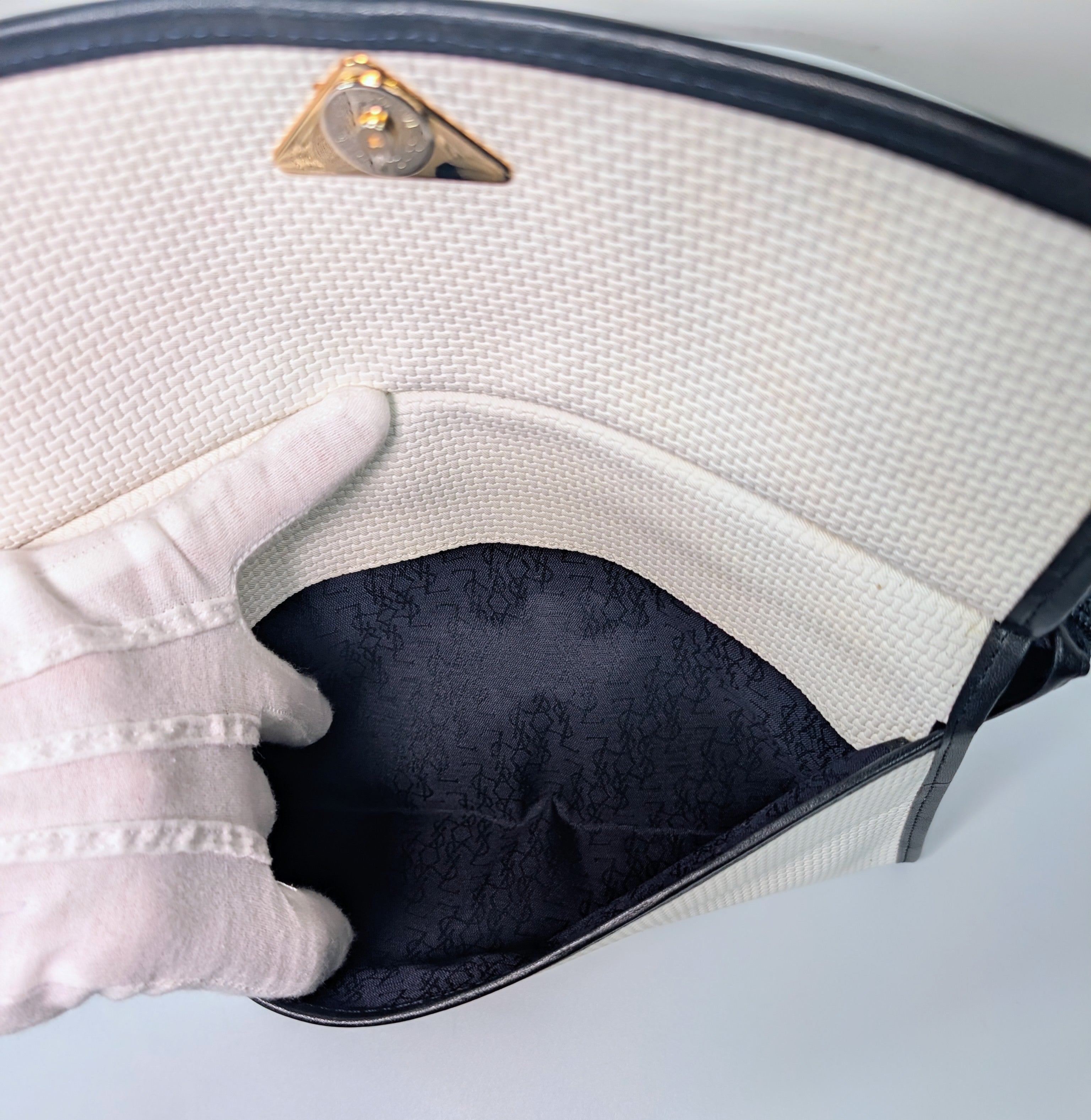 Yves Saint Laurent (YSL) Vintage White Canvas Envelope Clutch, Black Trim