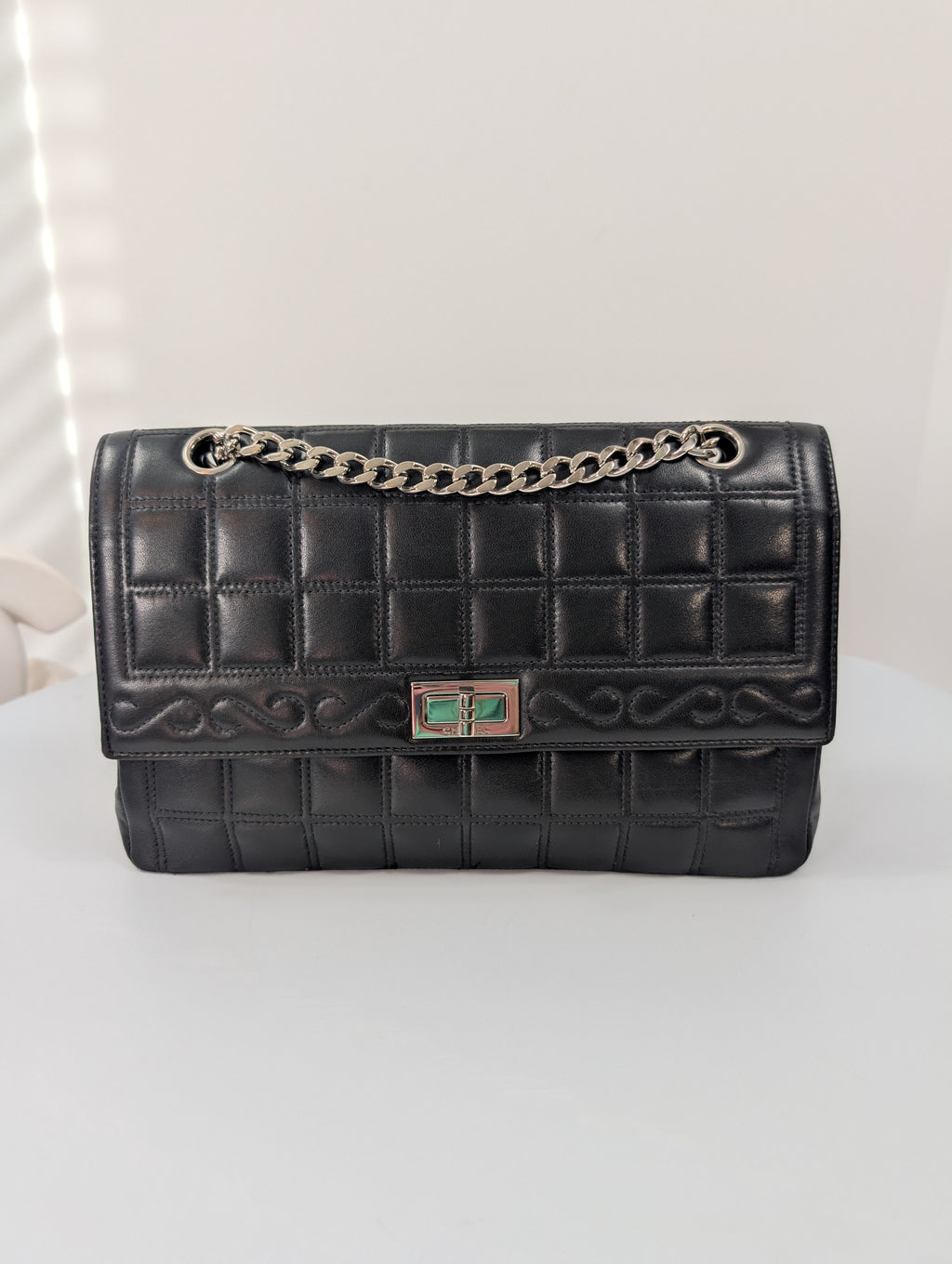 Chanel 6-Series Black Lambskin Chocolate Bar Mademoiselle Flap Bag