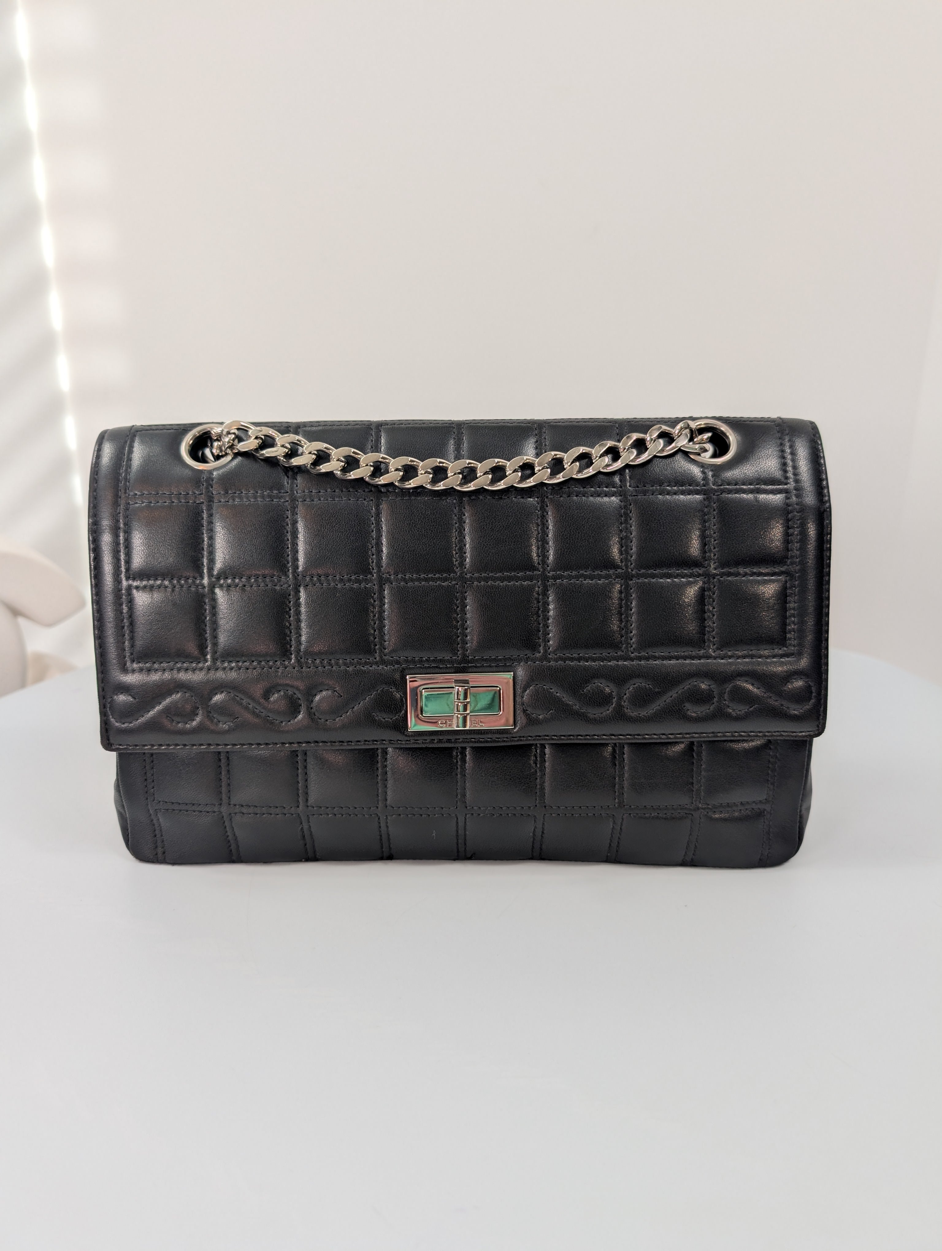 Chanel 6-Series Black Lambskin Chocolate Bar Mademoiselle Flap Bag
