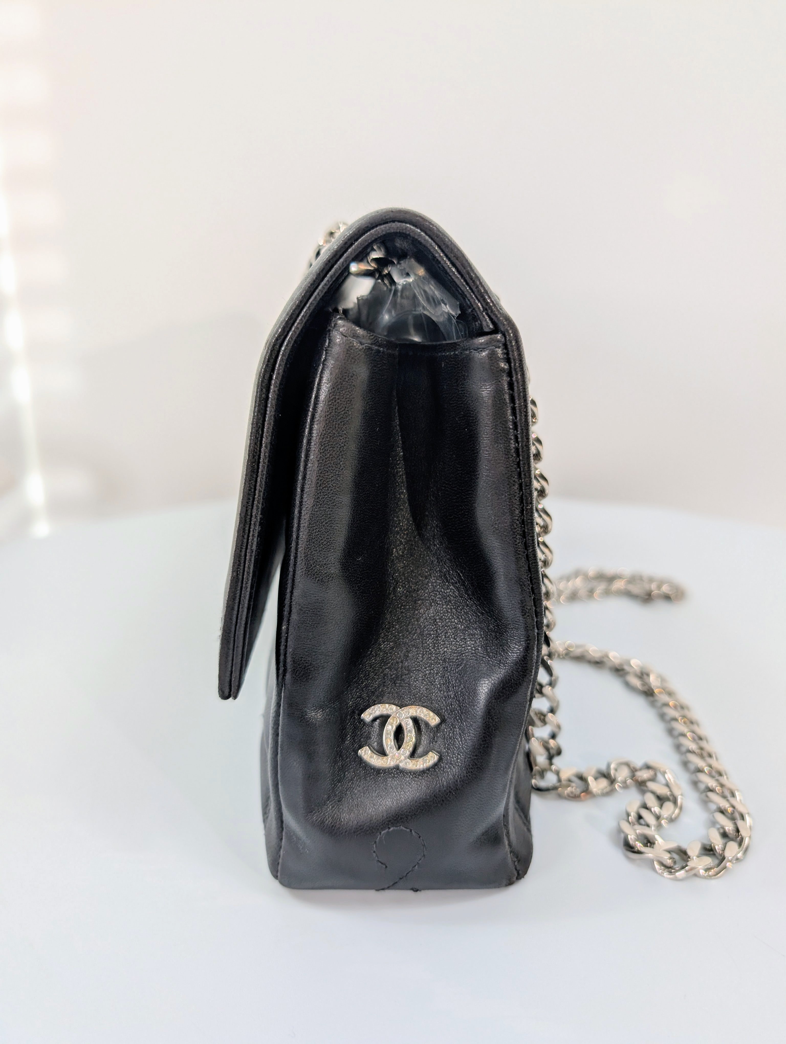 Chanel 6-Series Black Lambskin Chocolate Bar Mademoiselle Flap Bag