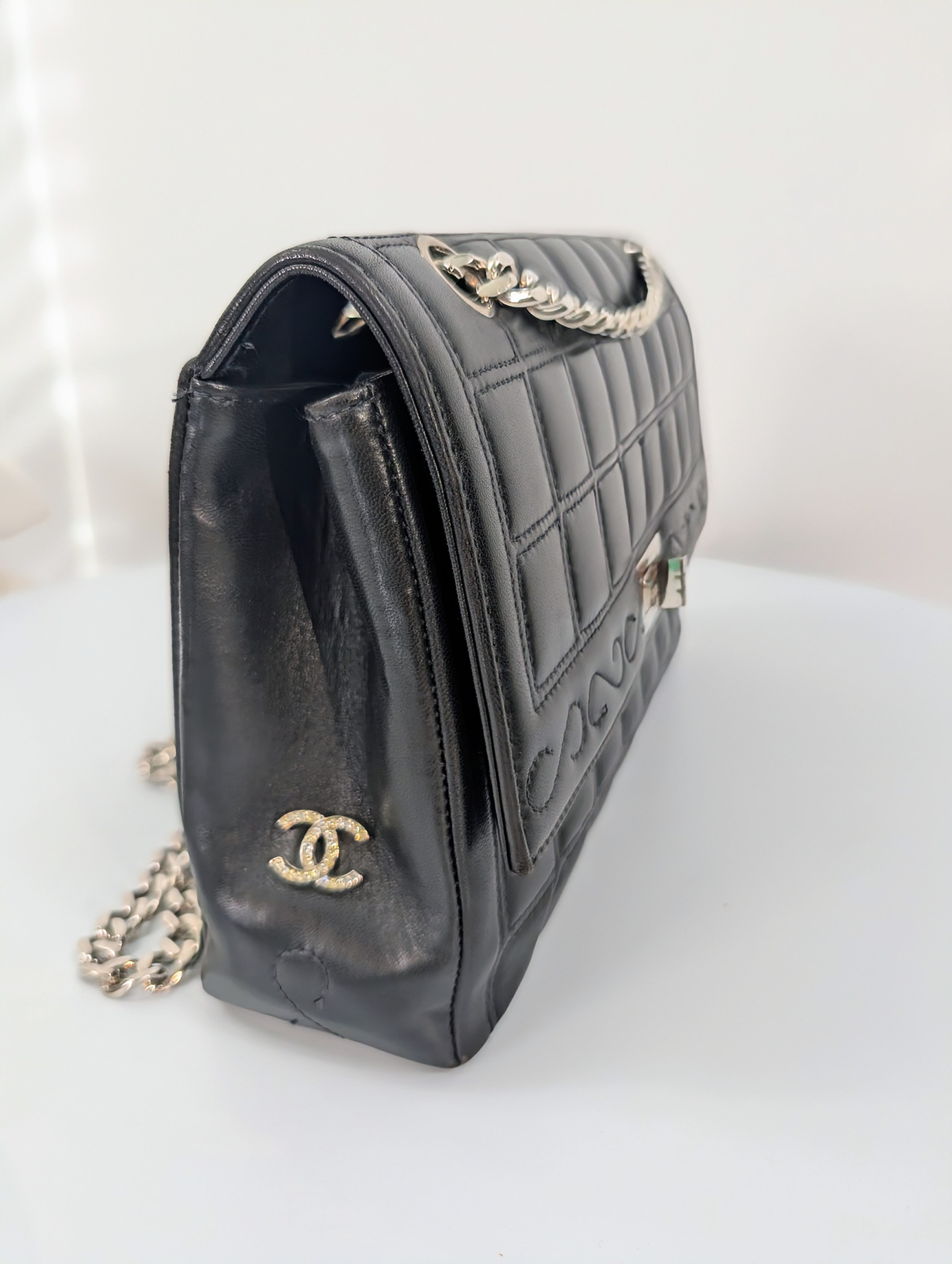 Chanel 6-Series Black Lambskin Chocolate Bar Mademoiselle Flap Bag