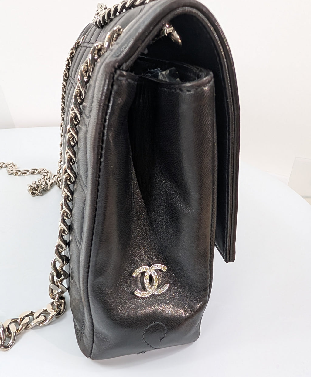 Chanel 6-Series Black Lambskin Chocolate Bar Mademoiselle Flap Bag