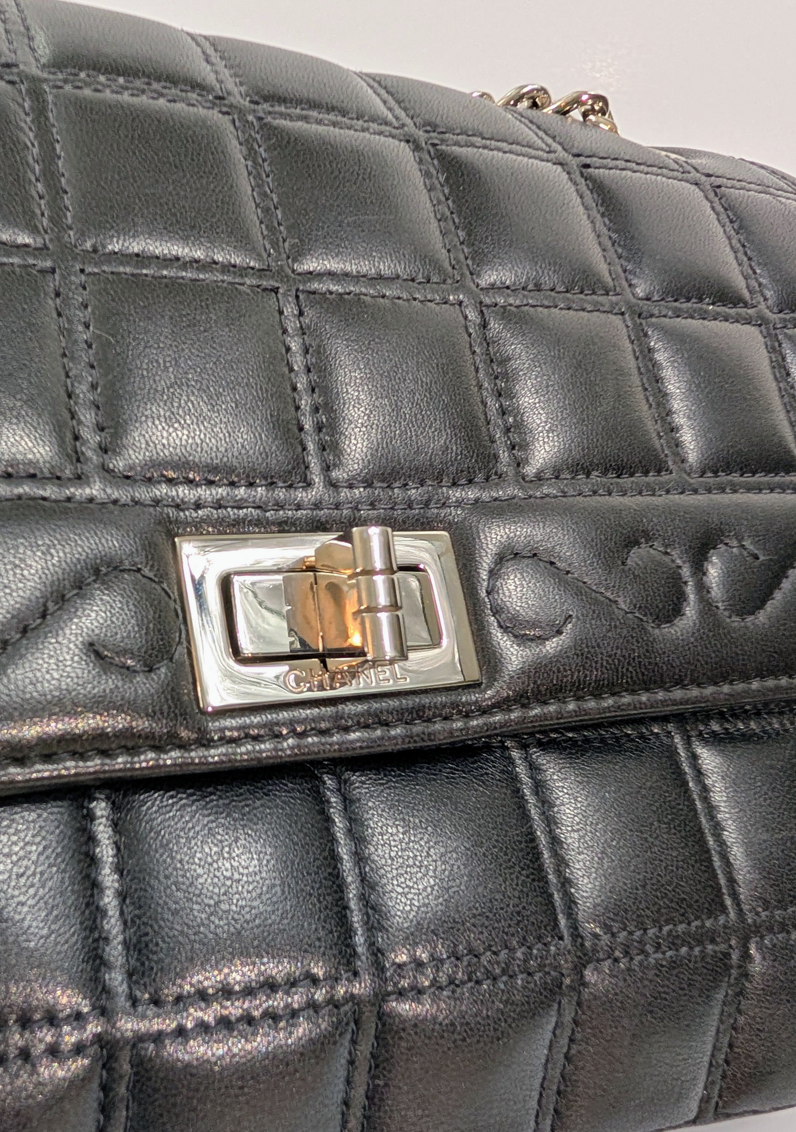 Chanel 6-Series Black Lambskin Chocolate Bar Mademoiselle Flap Bag