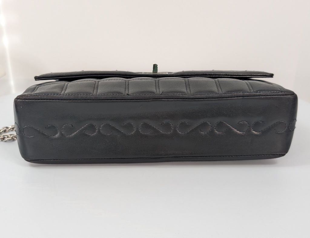 Chanel 6-Series Black Lambskin Chocolate Bar Mademoiselle Flap Bag
