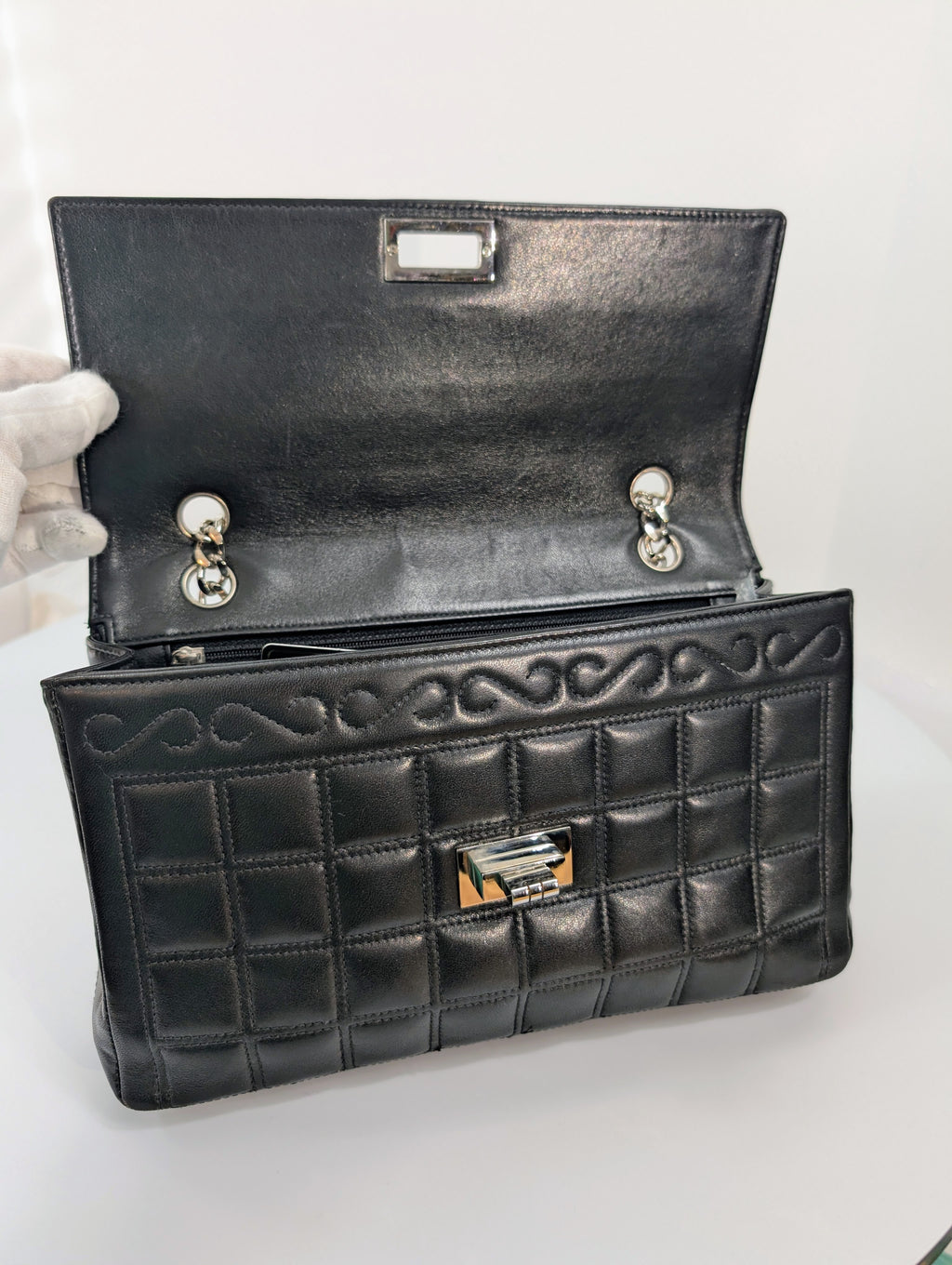 Chanel 6-Series Black Lambskin Chocolate Bar Mademoiselle Flap Bag
