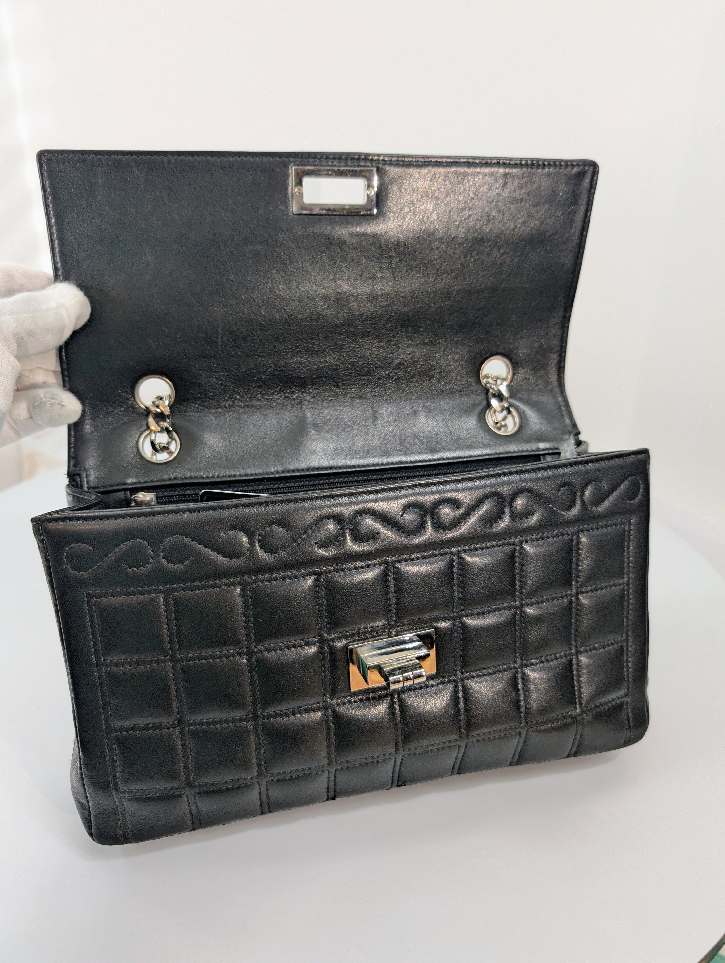 Chanel 6-Series Black Lambskin Chocolate Bar Mademoiselle Flap Bag