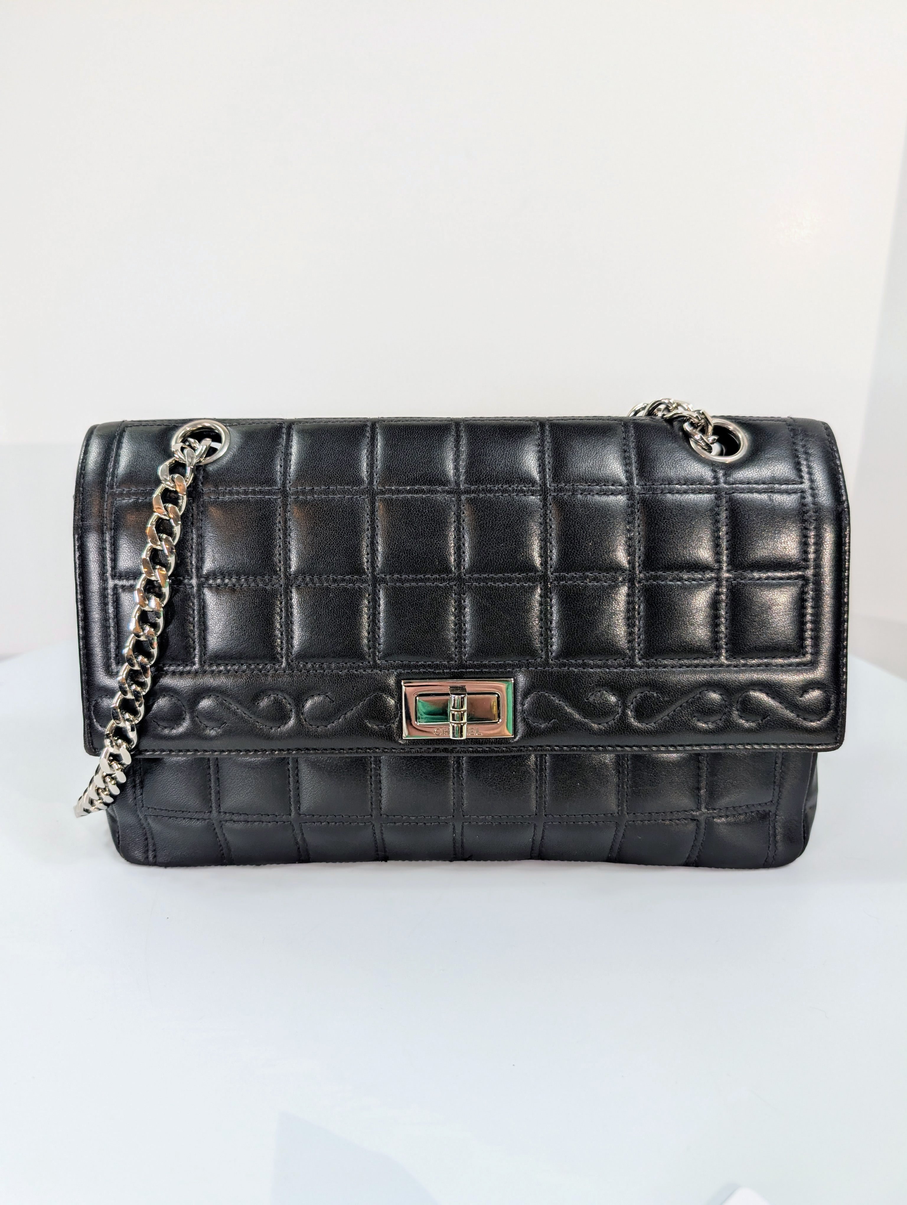 Chanel 6-Series Black Lambskin Chocolate Bar Mademoiselle Flap Bag