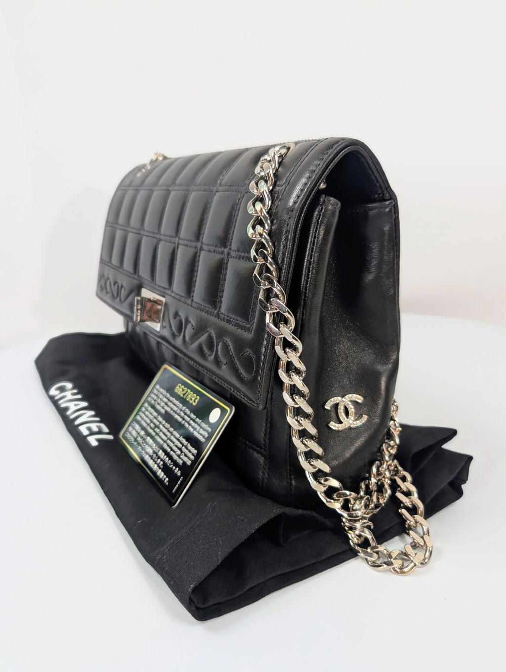 Chanel 6-Series Black Lambskin Chocolate Bar Mademoiselle Flap Bag